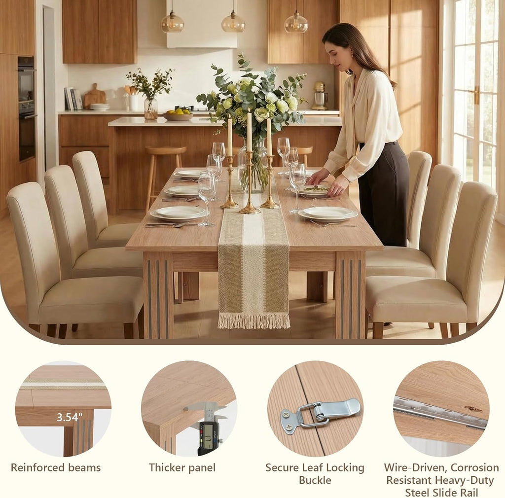 Extendable Dining Table, 54-85 Inch Expandable Table for 4-10 People, Modern Rectangular Dining Table, Space-Saving for Kitchen & Dining Room