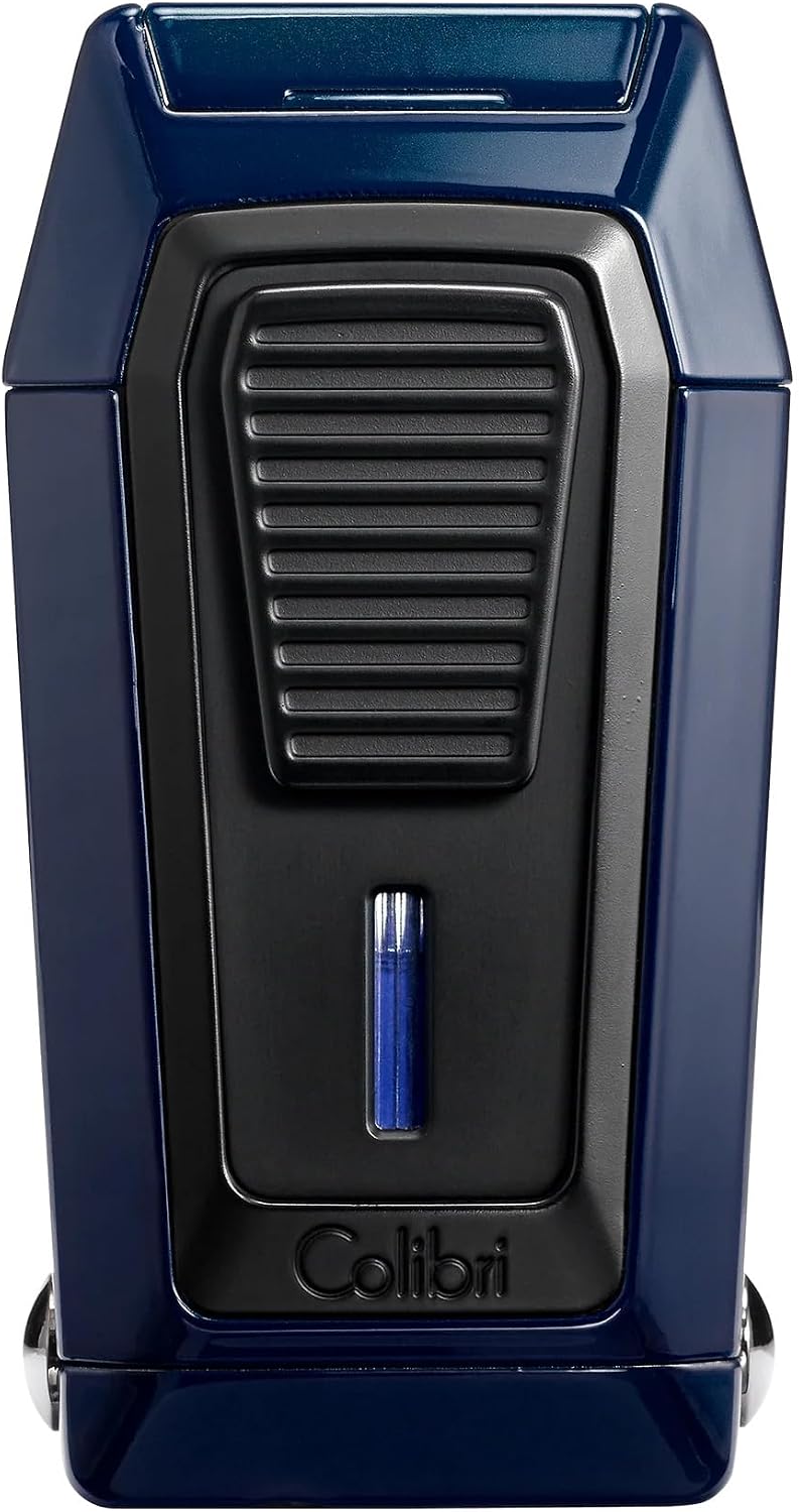 Colibri Quantum Triple Jet Lighter with Integrated Spring Loaded V-Cut Cigar Cutter for up to a Large 60+ Ring Gauge, Wind Resistant, Altitude Tested, Refillable Butane (Midnight Navy)