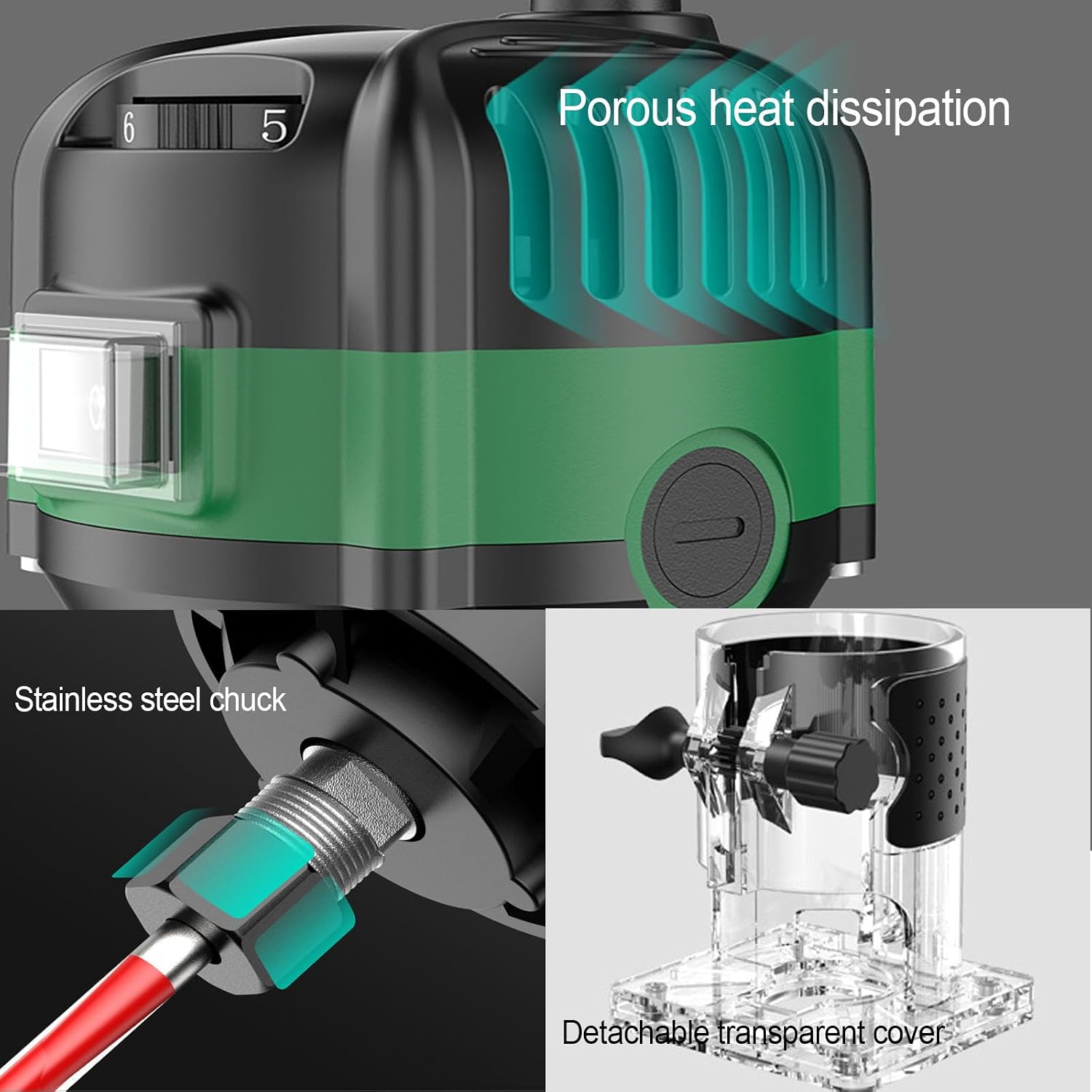 Woodworking Router, 800W 6-Speed Electric Router with Full Copper Motor, Edge Trimming Tool Adjustable Depth, for Slotting Trimming Carving
