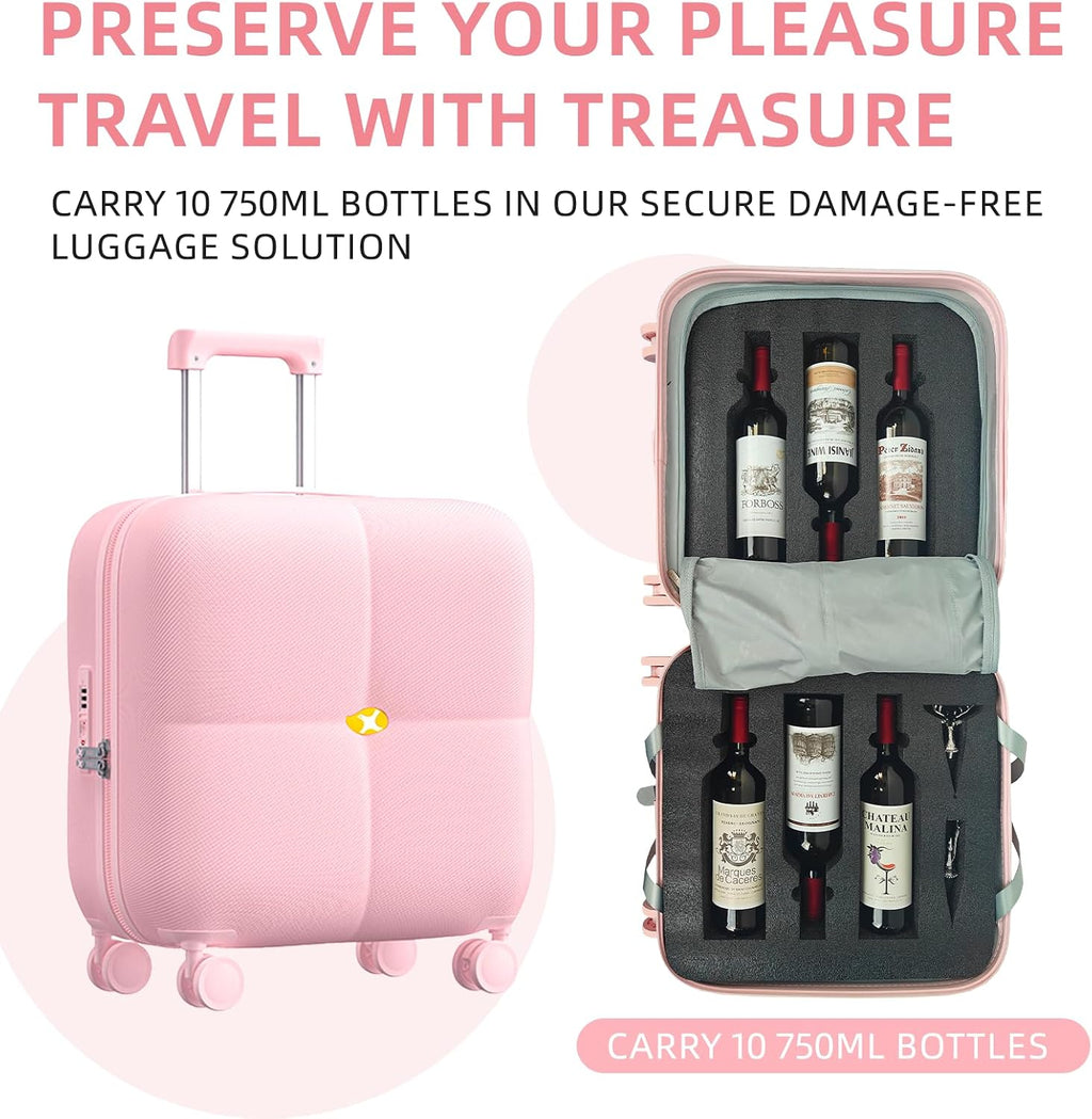 Wine Suitcase - 6 Bottle Travel Case with TSA Lock, Removable Inserts and Silent Spinner Wheels