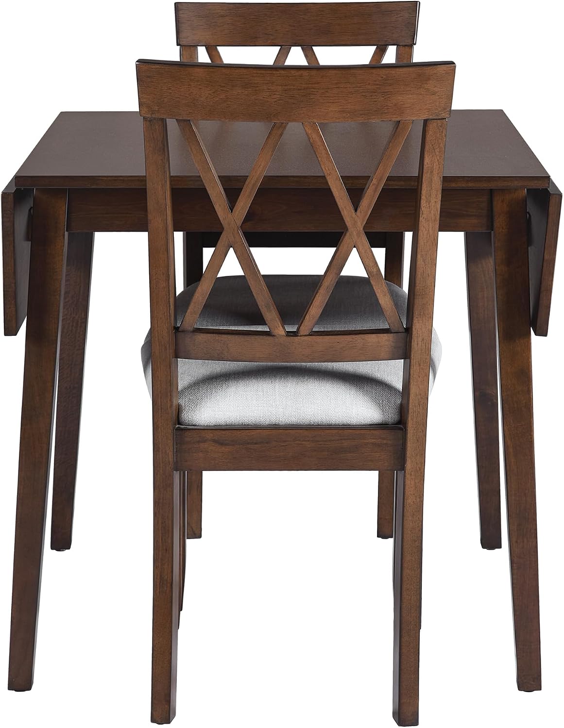 LUMISOL 3 Piece Drop Leaf Dining Table Set with 2 Chairs, Solid Wood Extensible Counter Height Bar Table Set for Small Places, Brown