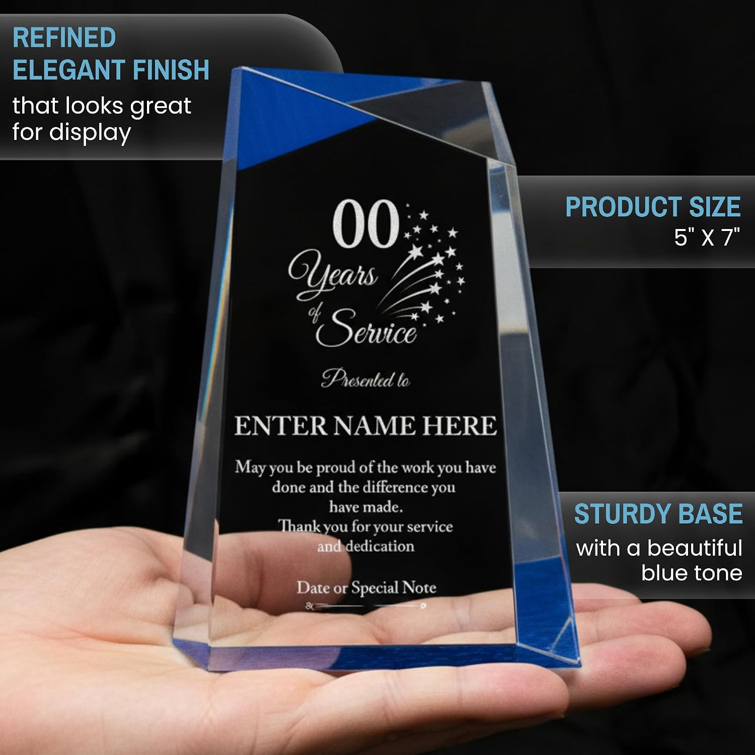 Personalized Acrylic Retirement Gifts For Men and Women, Laser Engraved Custom Trophy for Service Recognition, Years Of Service Retirement Trophy Award for Boss, Employee, Teacher (Blue Facet Wedge)