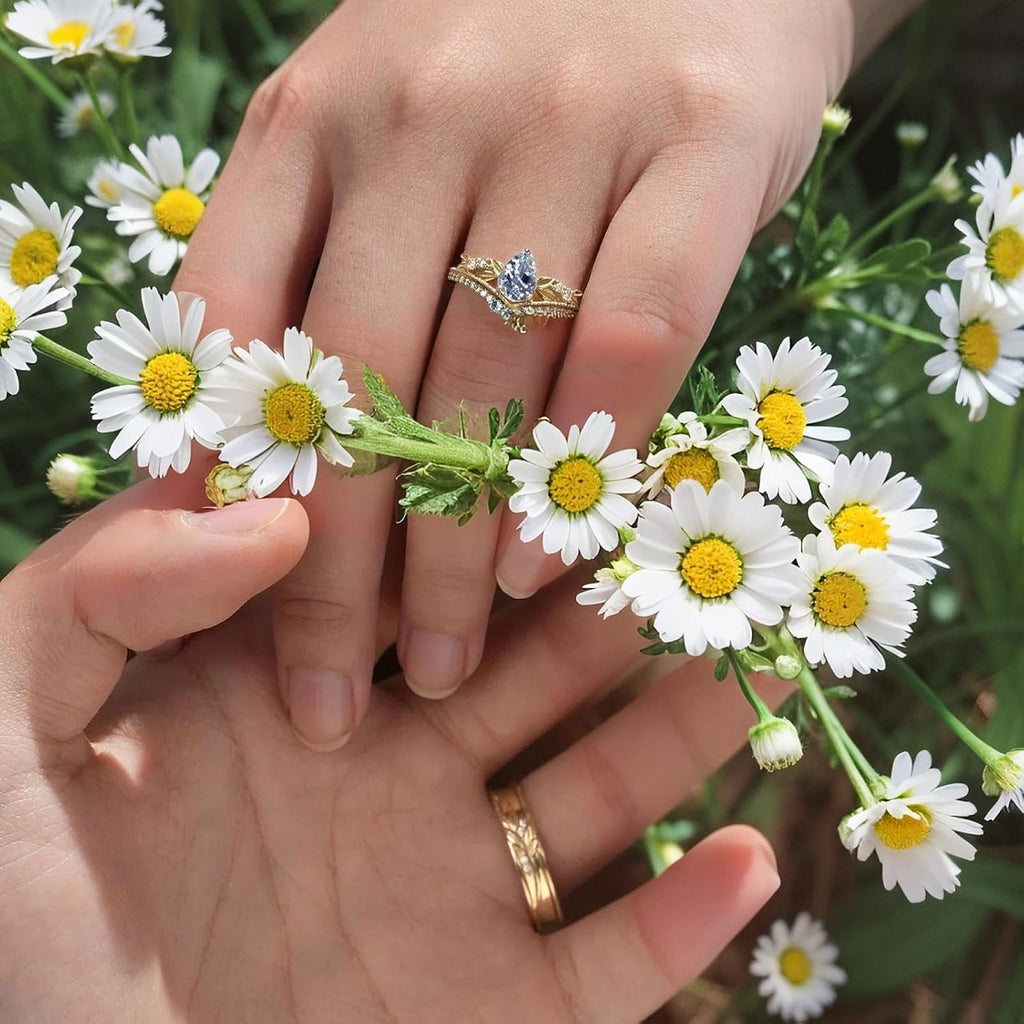 SISGEM Moissanite Couple Rings Set, 10K 14K 18K Solid Gold Moissanite Wedding Rings for Him And Her, Vintage Leaf/Branch Wedding Bands Matching Couple Rings Anniversary Jewelry Gift for Women And Men