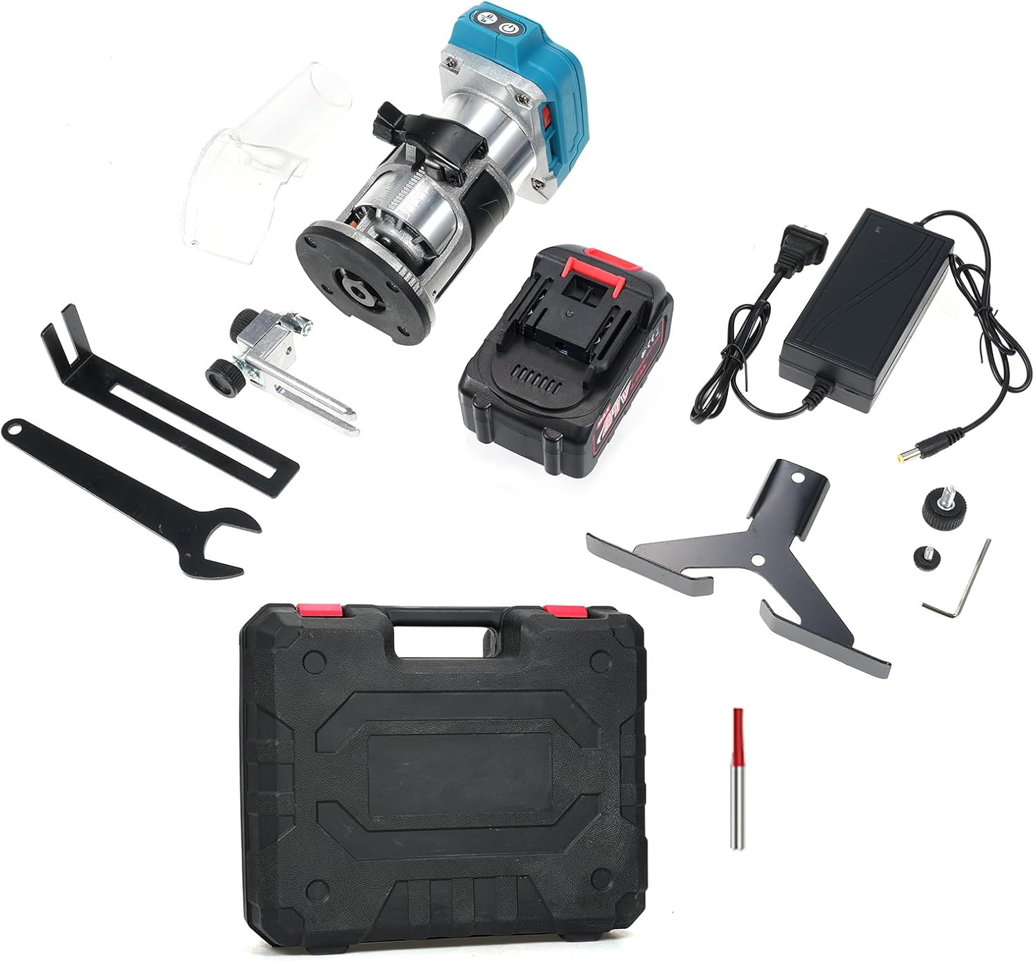 Trim Router with Brushless Motor 6 Variable Speeds 30000 RPM Compact Router for Woodworking with Metal Base Precise Scale Milling Cutter and 4.0Ah Batteries (US Plug & 1 Battery)