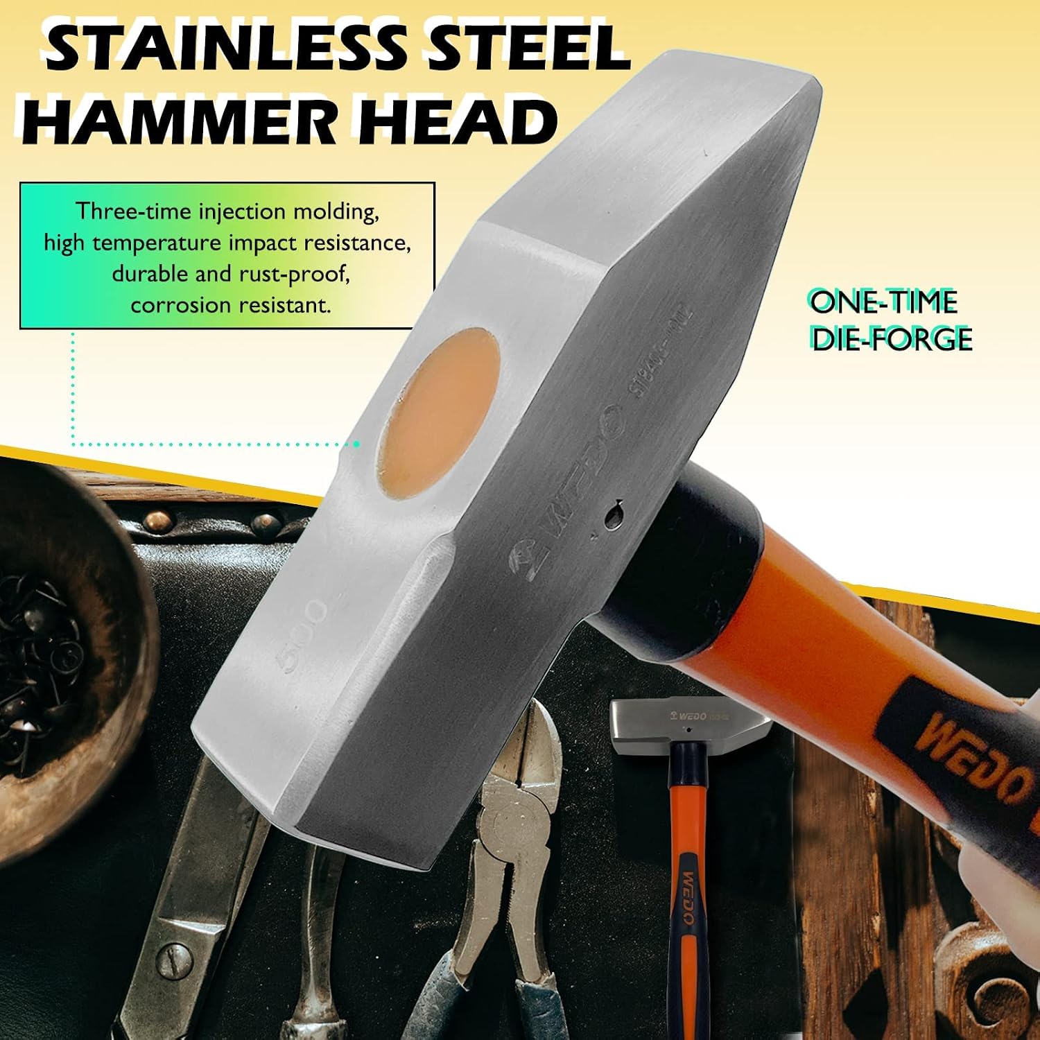 WEDO Cross Pein Hammer,Engineer Hammer,Blacksmith's Hammer,Fiberglass Handle,3lb,Length 400mm,Stainless Steel,Rust Proof,Corrosion Resistant,Die-Forged