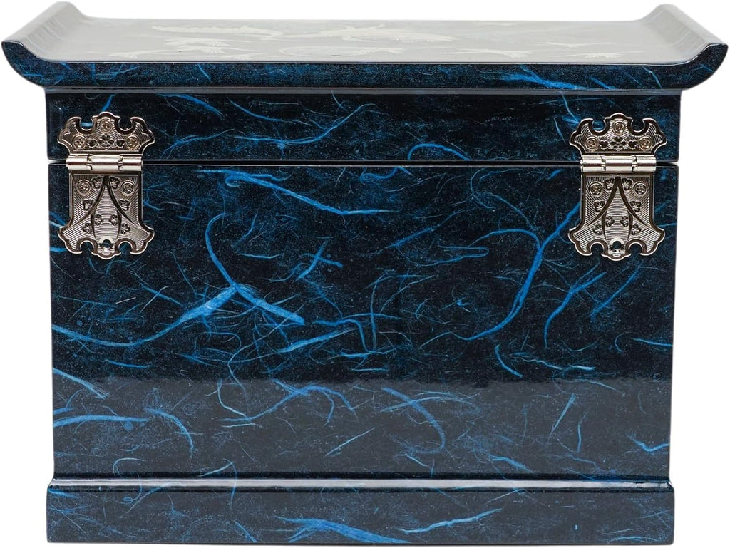 February Mountain Mother of Pearl Wooden Jewelry Organizer Box – Jewelry Storage Box for Women, Features Spacious Drawers, Ideal for Rings, Bracelets, Watches, Chains, Accessories (Crane_Blue)