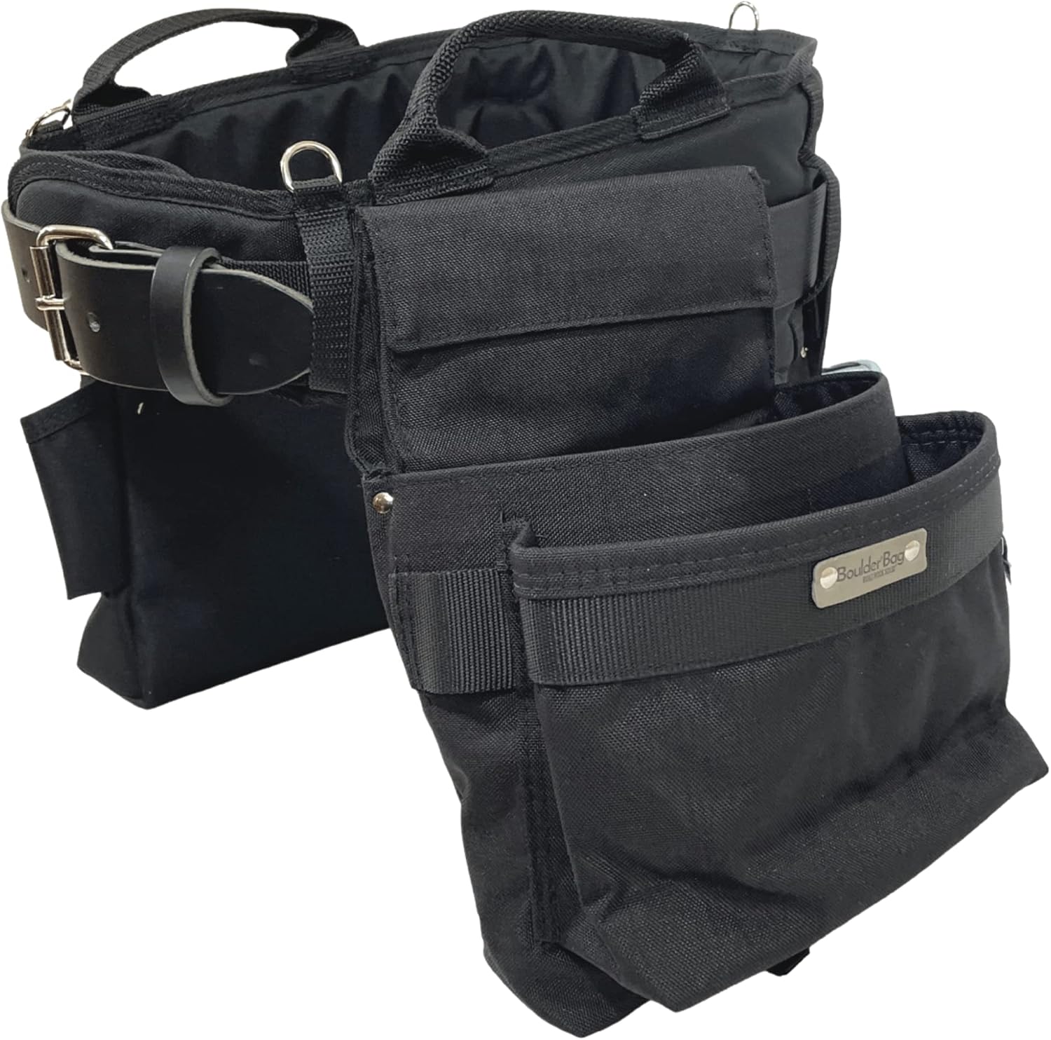 BOULDER BAG Professional Pro Framer MAX Combo with Comfort Back Support Tool Belt, Leather Belt Buckle, Heavy Duty, Black (Small 24-27 Inches), Made in USA