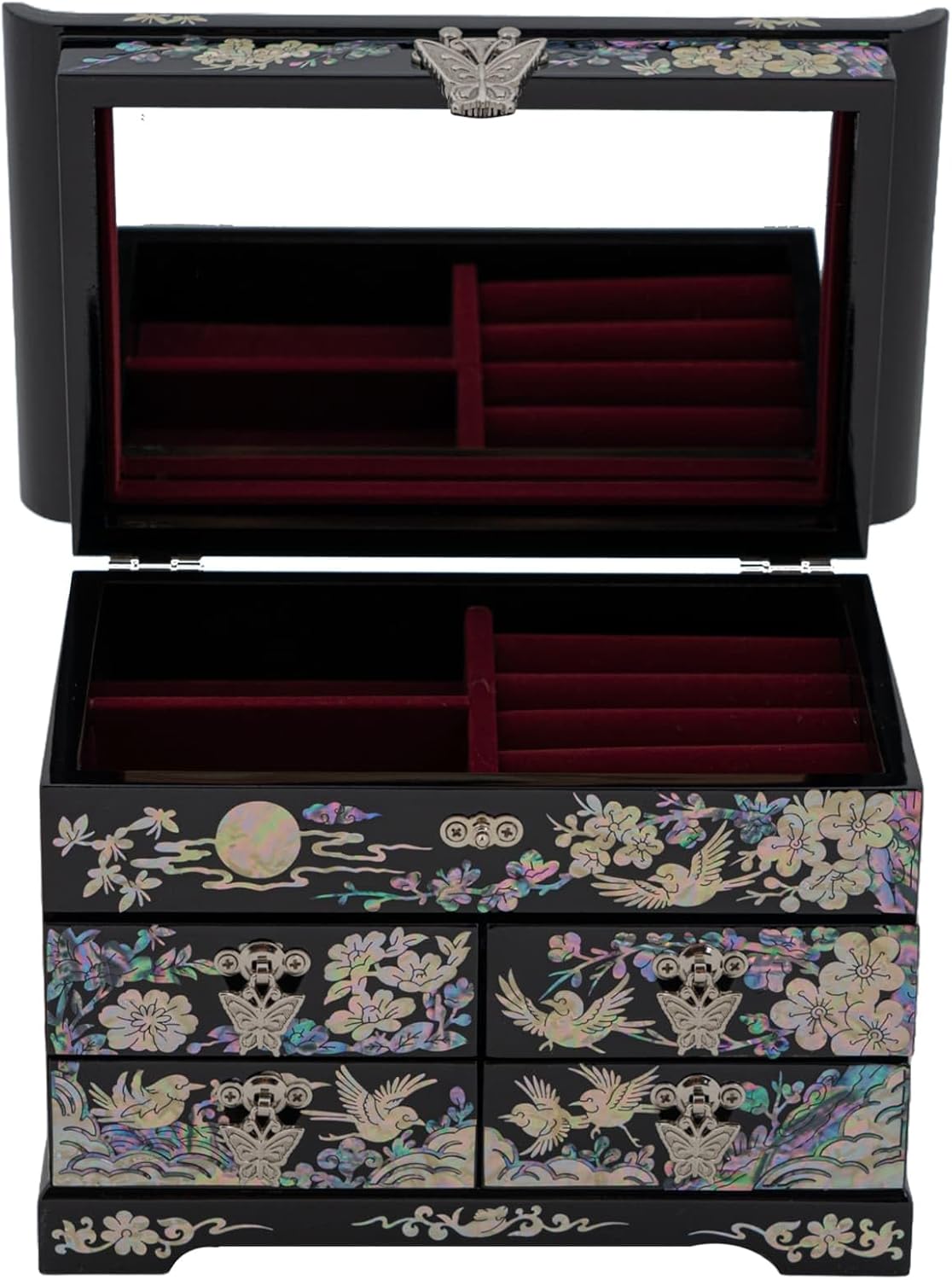 February Mountain Mother of Pearl Jewelry Organizer Box – Anniversary Christmas Graduation Birthday gifts for women Mother's day gifts for mom from daughter (Plum Blossom)