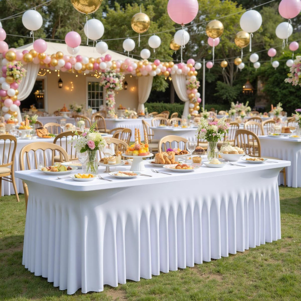 8 Pack Spandex Tablecloth for 6 Foot Rectangle Tables, Wrinkle Free Stretch Table Cloths 6ft Fitted Table Cover Desk Skirt for Parties Weddings Birthday Banquet Baby Shower