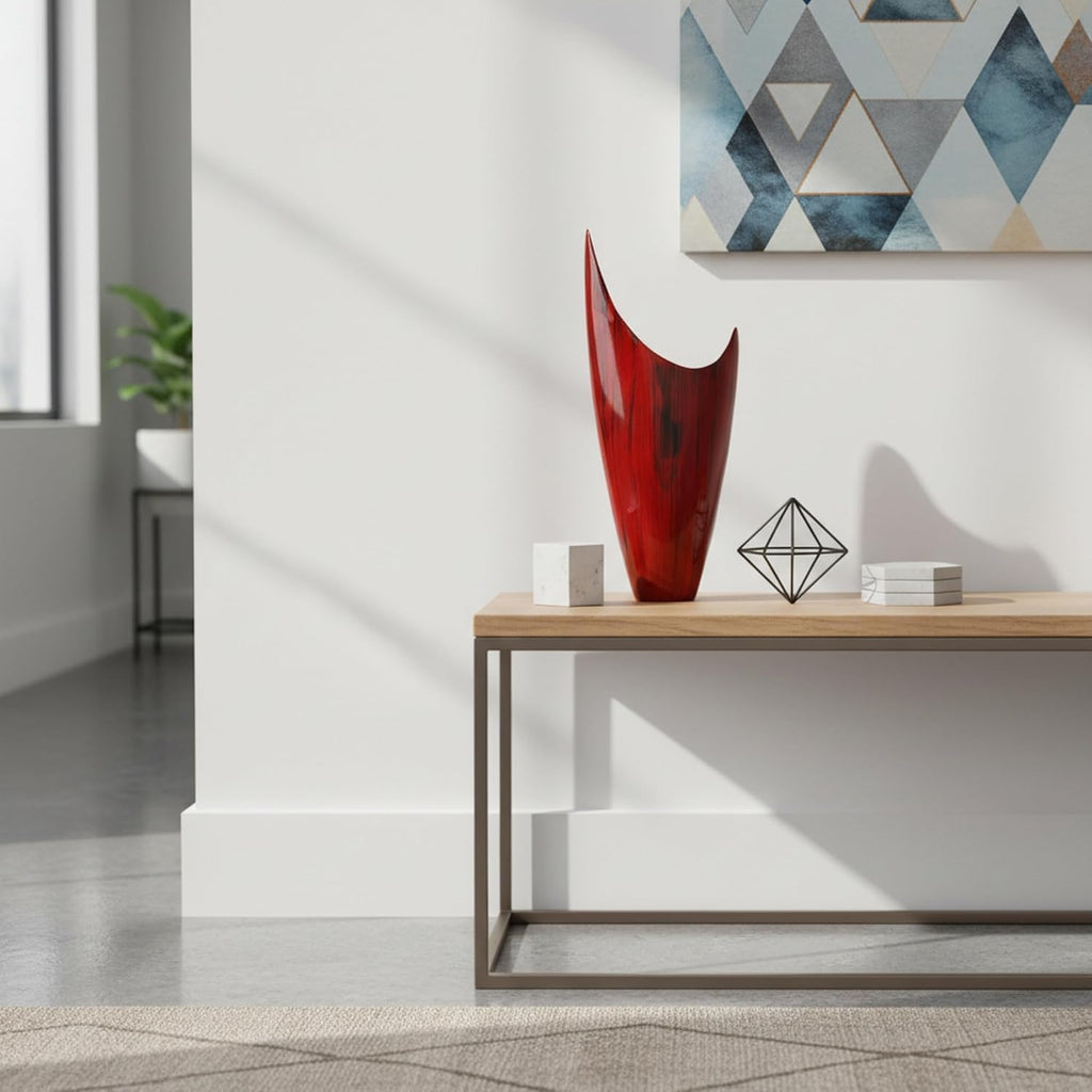 Modern Day Accents 3610 Red Acentuada Pointed, Aluminum, Glaze, Modern, Vase, Plants, Center Piece, Home, Office, Flower Arrangement, 8' L x 3' W x 18' H