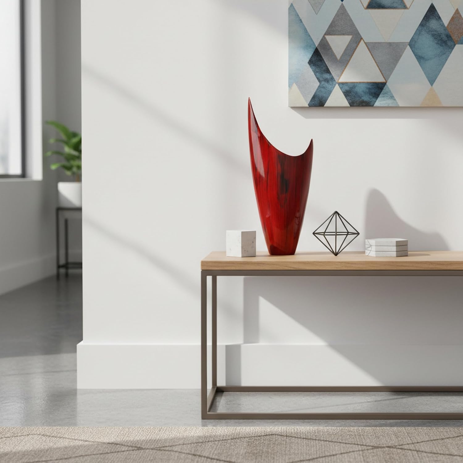 Modern Day Accents 3610 Red Acentuada Pointed, Aluminum, Glaze, Modern, Vase, Plants, Center Piece, Home, Office, Flower Arrangement, 8' L x 3' W x 18' H