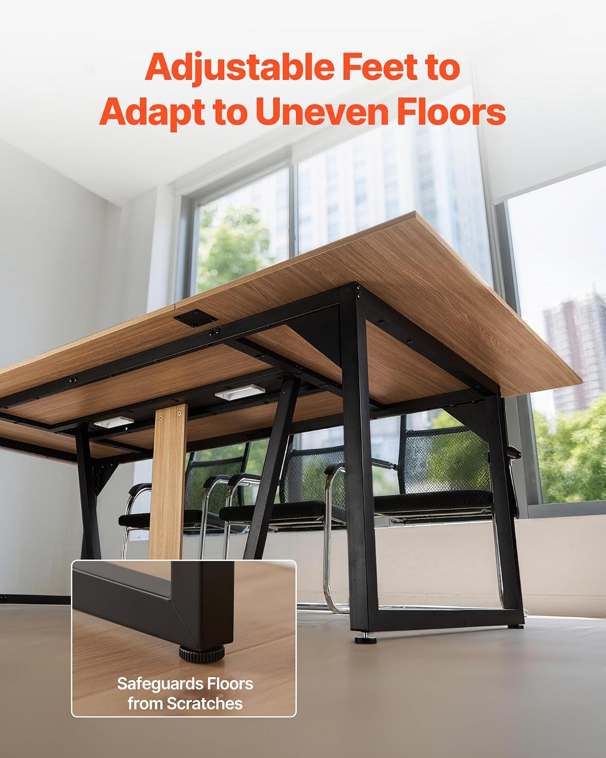 VEVOR Conference Table, 8 ft Office Meeting Table for 10 Person, Modern Rectangle Seminar Desk with Metal Legs, Large Meeting Desk Ideal for Office, Boardroom, Conference Room, Easy Assembly, Brown