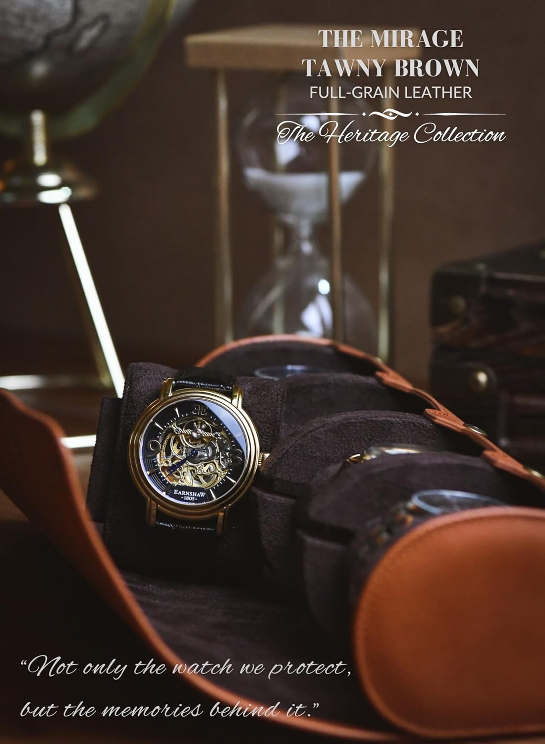 4 Watch Travel Case for Men Leather Watch Roll Case Storage for Travel - Brown Full Grain Cow Leather