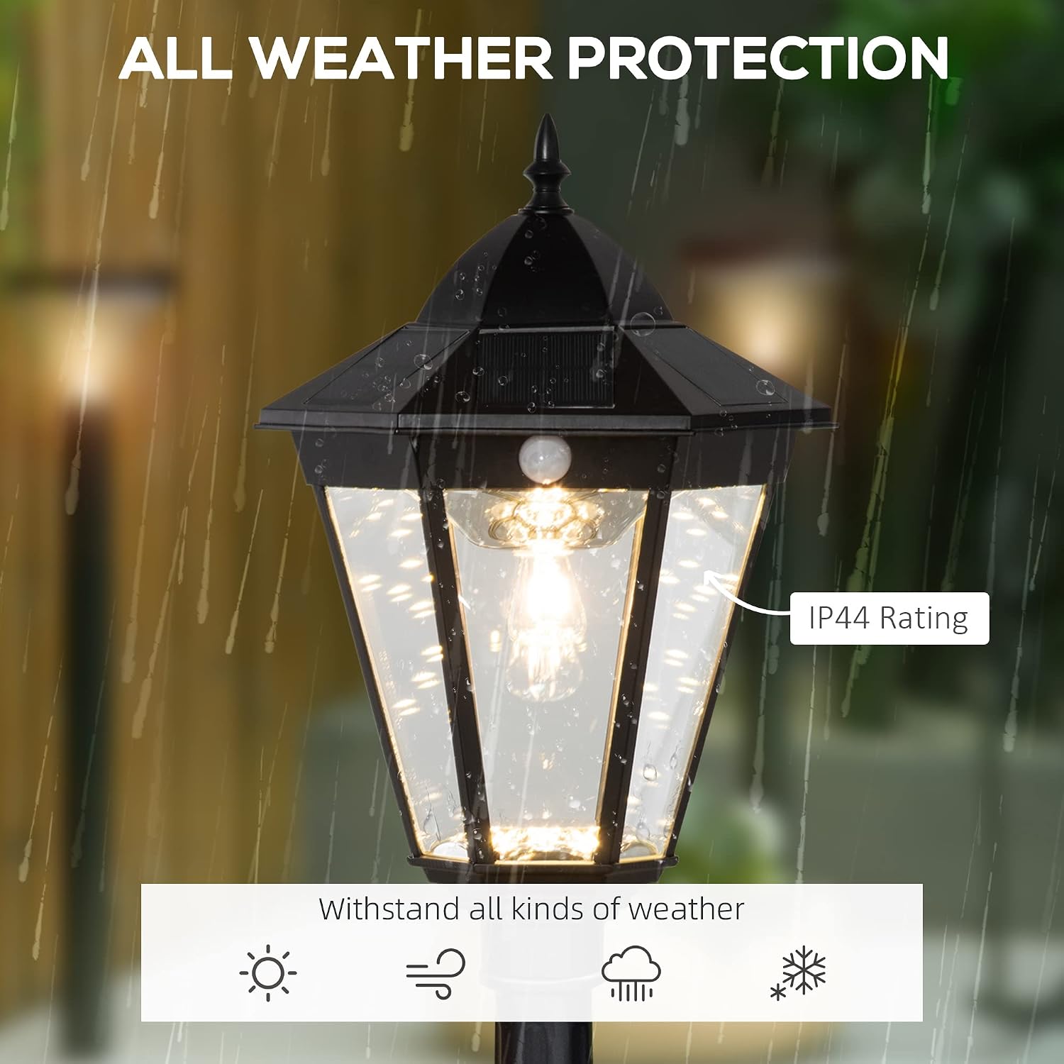Outsunny 77' Solar Lamp Post Light, Waterproof Aluminum Outdoor Vintage Street Lamp, Motion Activated Sensor PIR, Adjustable Brightness, for Garden, Lawn, Pathway, Driveway, Black