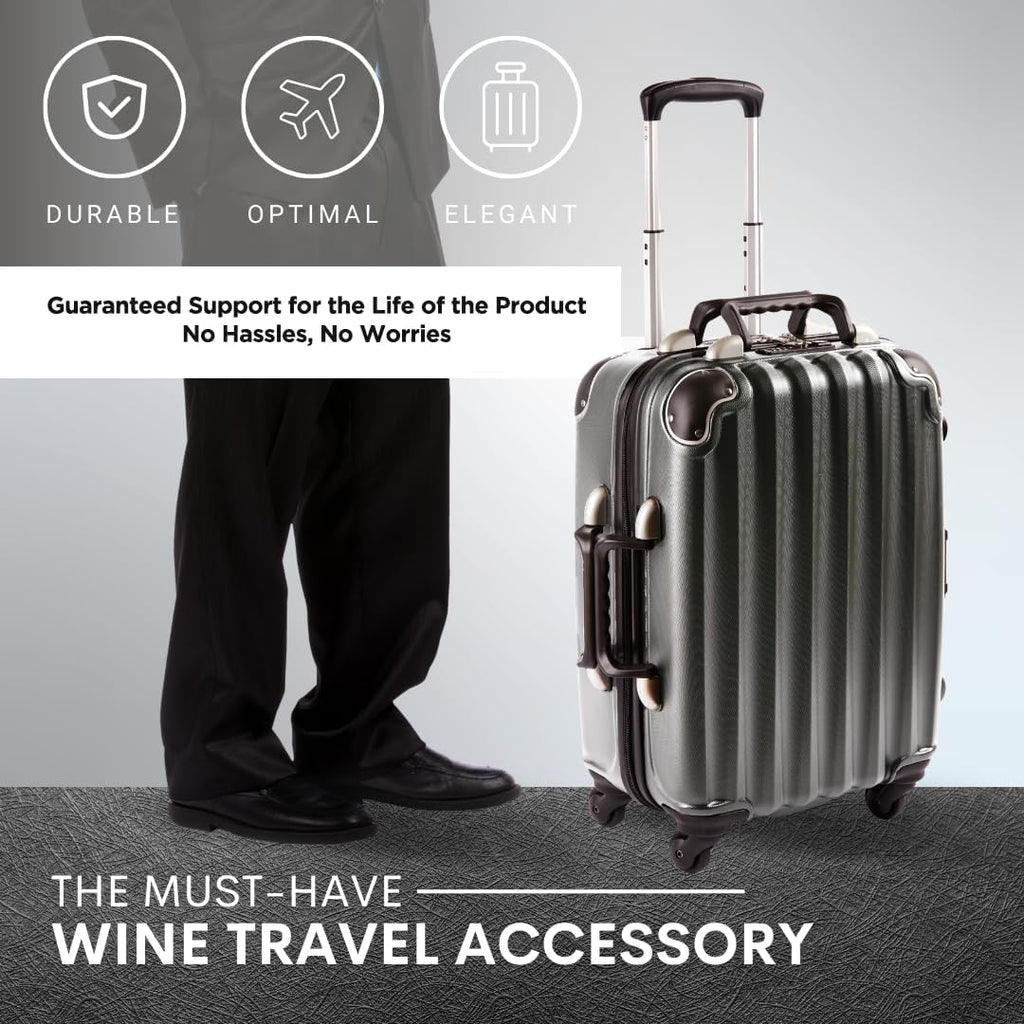 VinGardeValise® The Piccolo Wine Suitcase – 5-Bottle Travel Luggage, TSA-Approved, Durable Hard Shell, Shockproof Foam, Secure Bottle Protection for Enthusiasts & Collectors - Silver