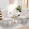 Dining Table and Dining Chair Set 31.5' White Round Table&2 Velvet Upholstered Wooden Legs Chairs for Kitchen Dining Room Small Space 3 Piece Dining Table and Chair Set（Beige）