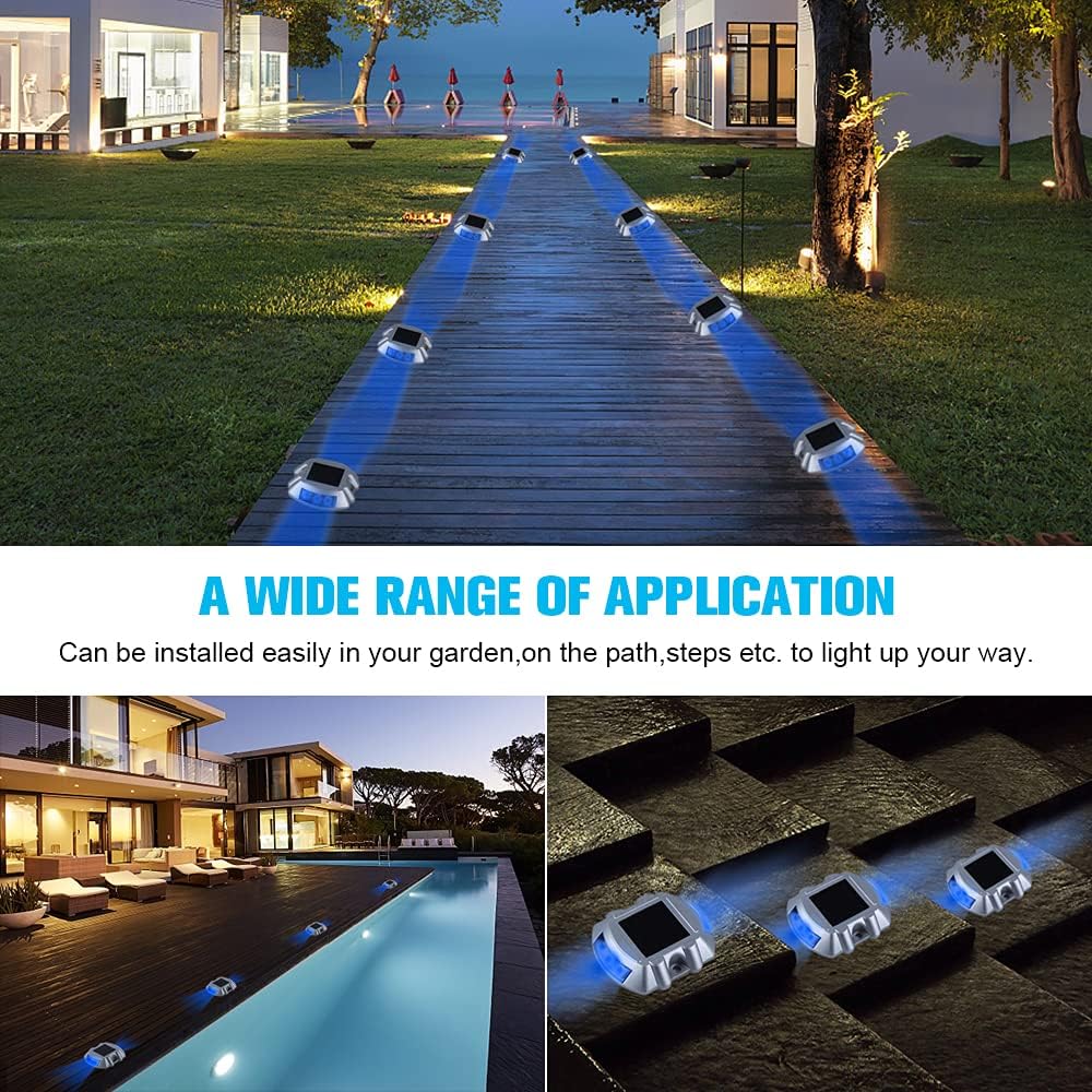 VOLISUN Solar Driveway Dock Deck Lights 24 Pack, IP67 Waterproof Outdoor Warning Step Light for Driveway Sidewalk Pathway Blue