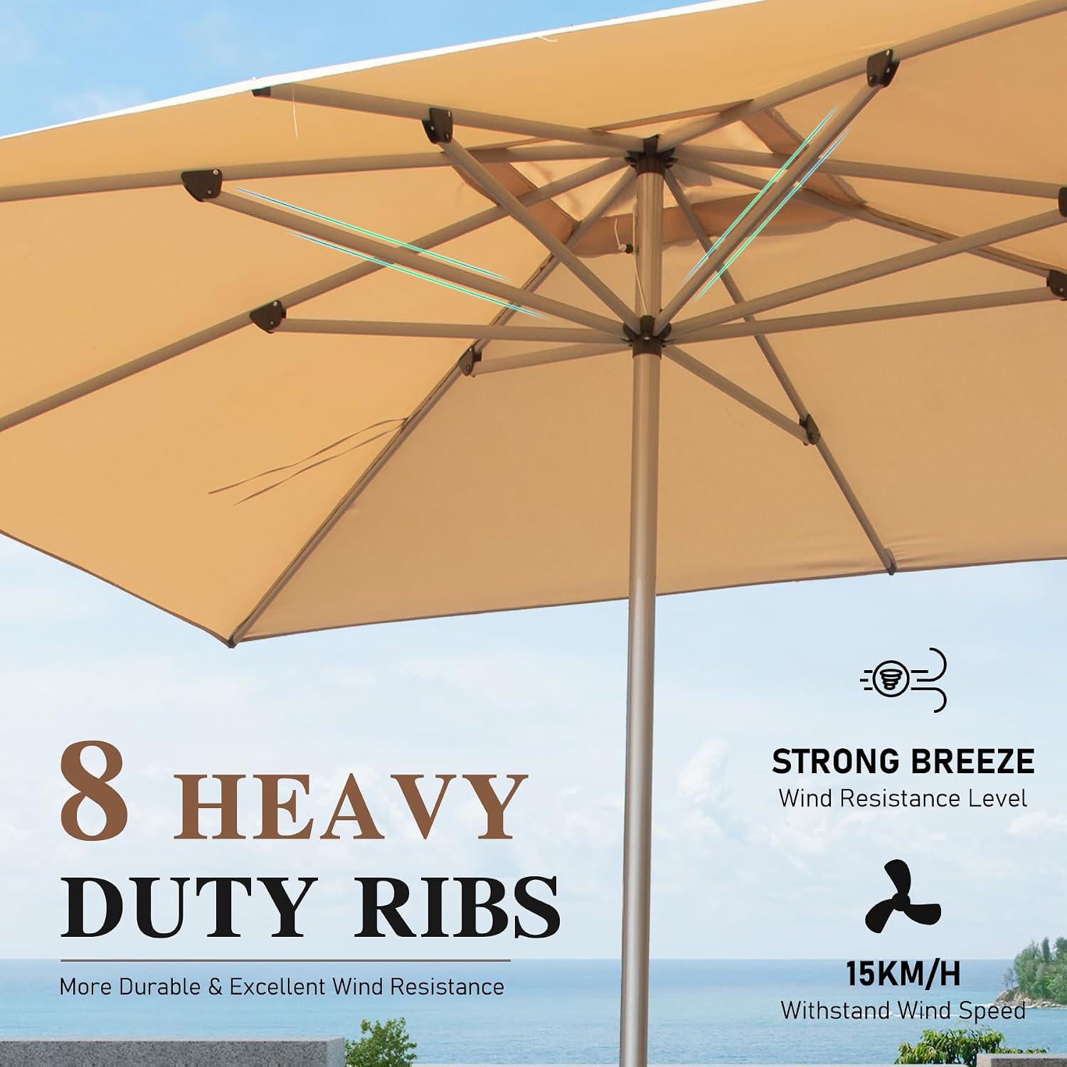 Domi 9' x 11.5' Rectangular Patio Umbrella Outdoor Table Umbrella with 8 Sturdy Ribs & Crank, Aluminum Market Umbrella UV Protection Waterproof Sun Umbrella for Deck Pool Backyard Beach, Beige