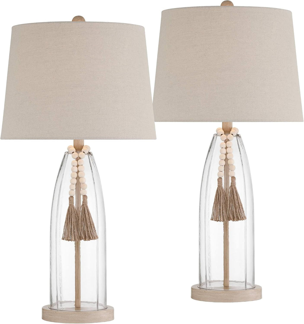 360 Lighting Tibet 27' Tall Modern Coastal 3-Way Table Lamps Set of 2 Clear Glass Fabric White Shade Living Room Bedroom Bedside Nightstand House Office Home Reading Kitchen Entryway Console Family