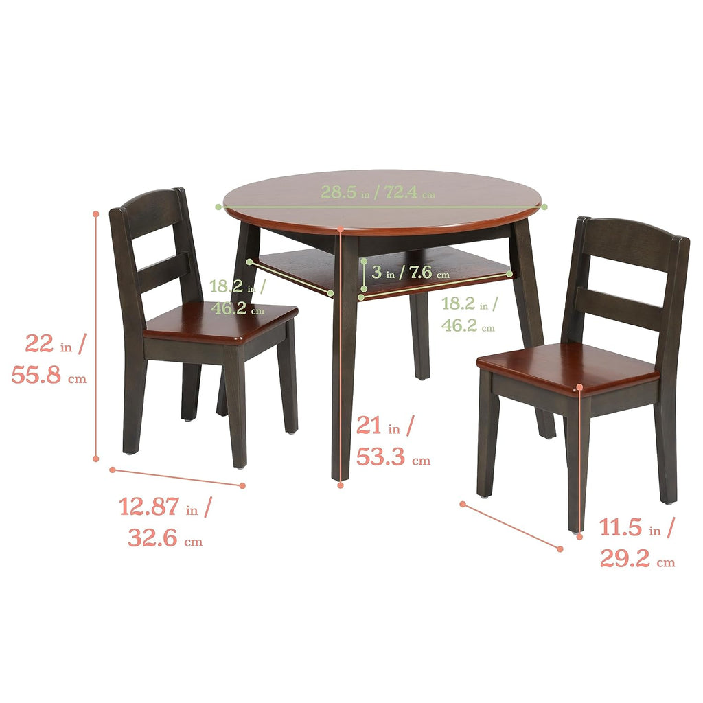 ECR4Kids Hideaway Table and Chair Set, Kids Furniture, Dark Walnut/Grey Wash, 3-Piece