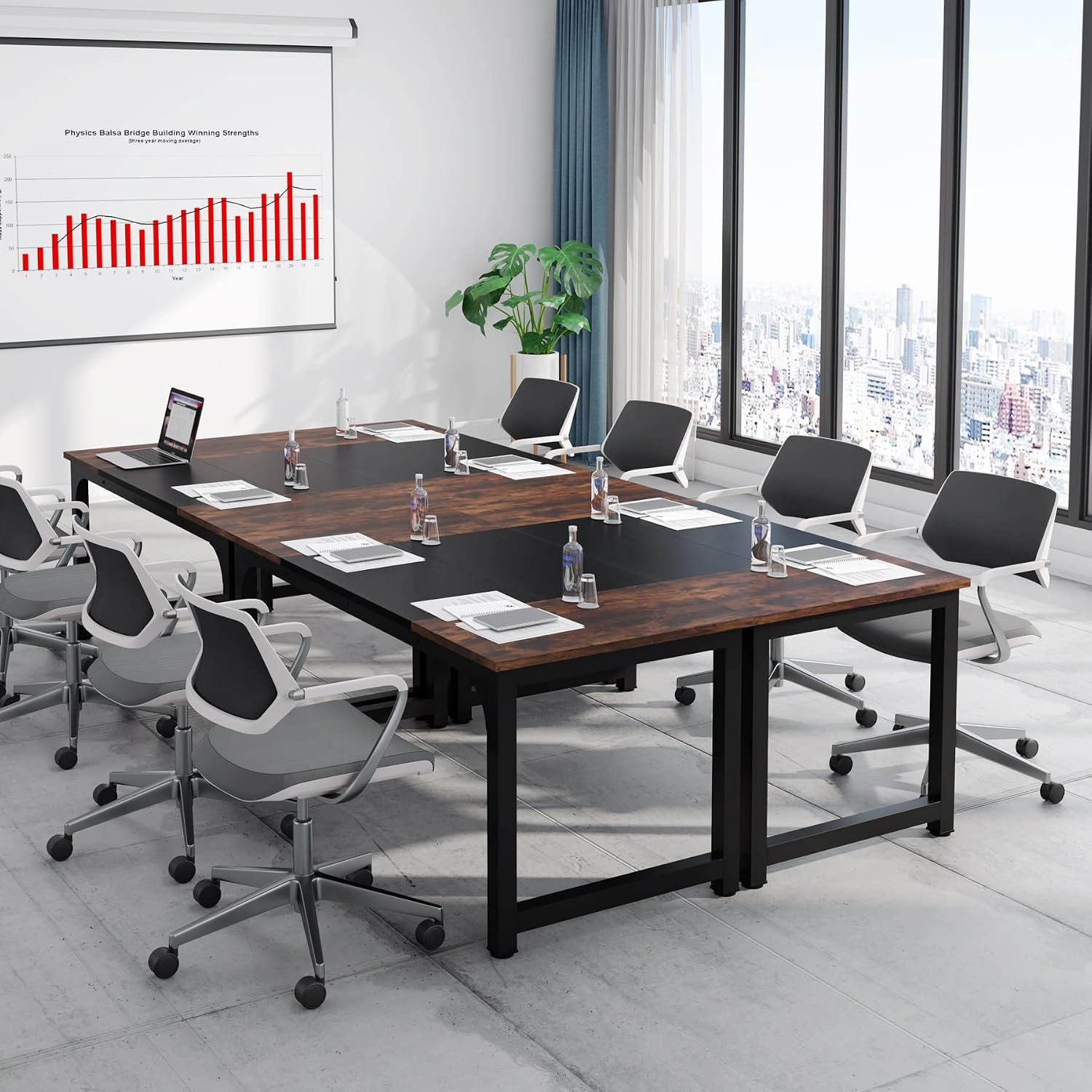 Tribesigns Conference Table, 63' W x 31.5' D Meeting Room Table Boardroom Desk for Office Conference Room, Splicing Board with Metal Frame, Rustic Brown/Black
