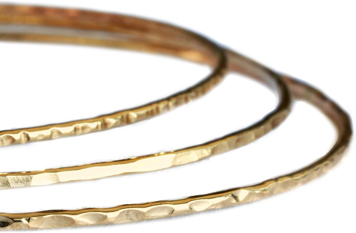14k gold filled Bangles hammered slip on set of 3 textures, Mu-Yin Jewelry Handmade in USA