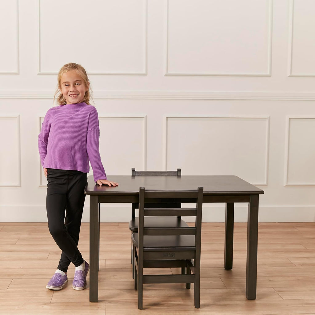 ECR4Kids 24in x 36in Rectangular Hardwood Table and Chair Set, 12in Seat Height, Kids Furniture, Grey Wash, 3-Piece