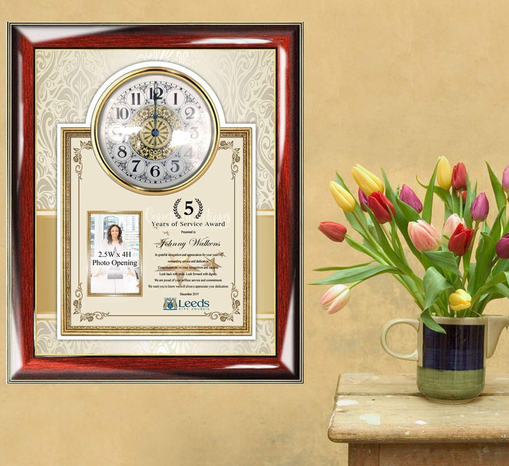 5 10 15 25 30 etc Years of Service Award Gift Photo Picture Clock Plaque Personalize Company Logo Frame Executive Employee Month Trophy Unique Coworker Engrave