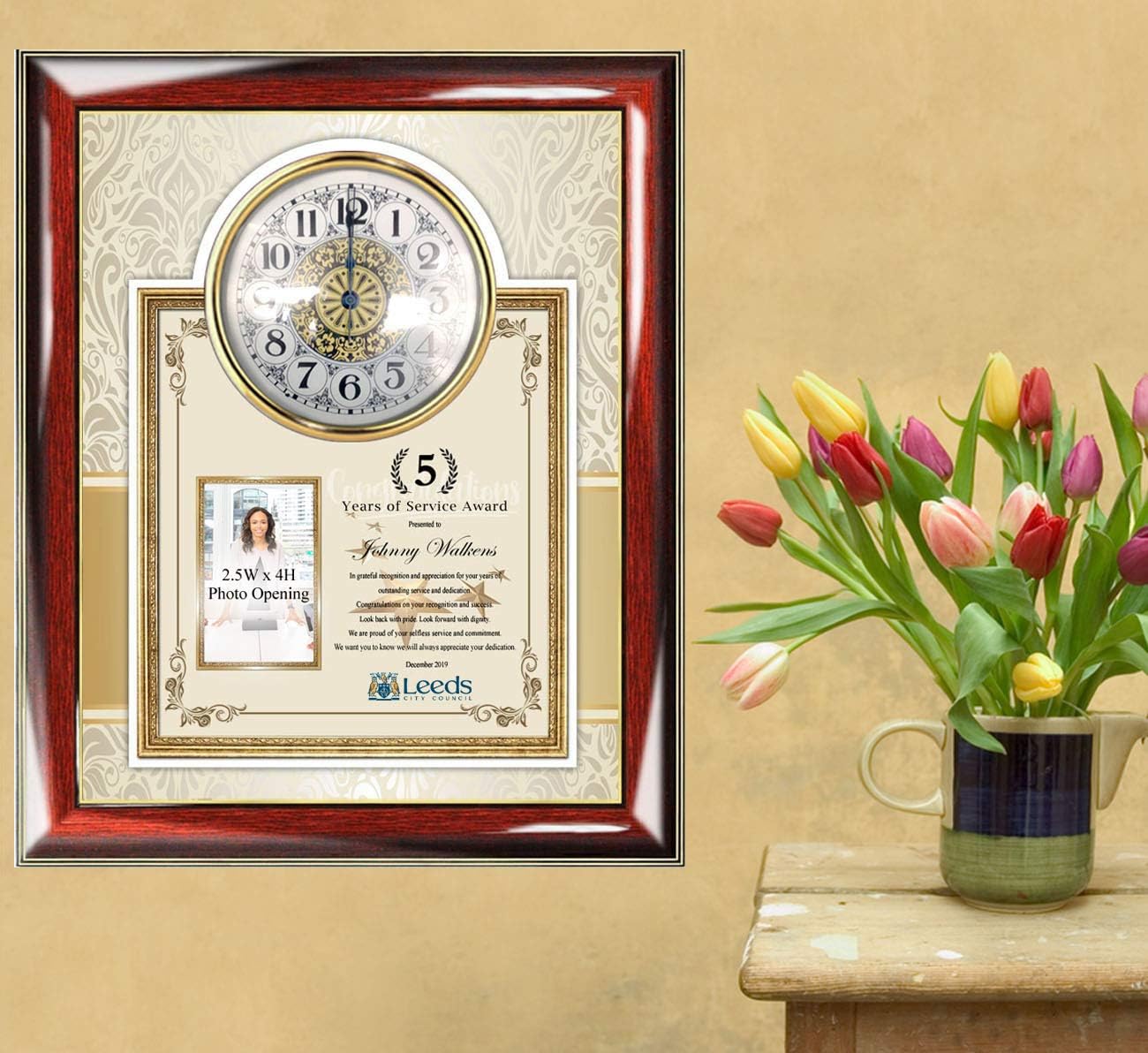 5 10 15 25 30 etc Years of Service Award Gift Photo Picture Clock Plaque Personalize Company Logo Frame Executive Employee Month Trophy Unique Coworker Engrave