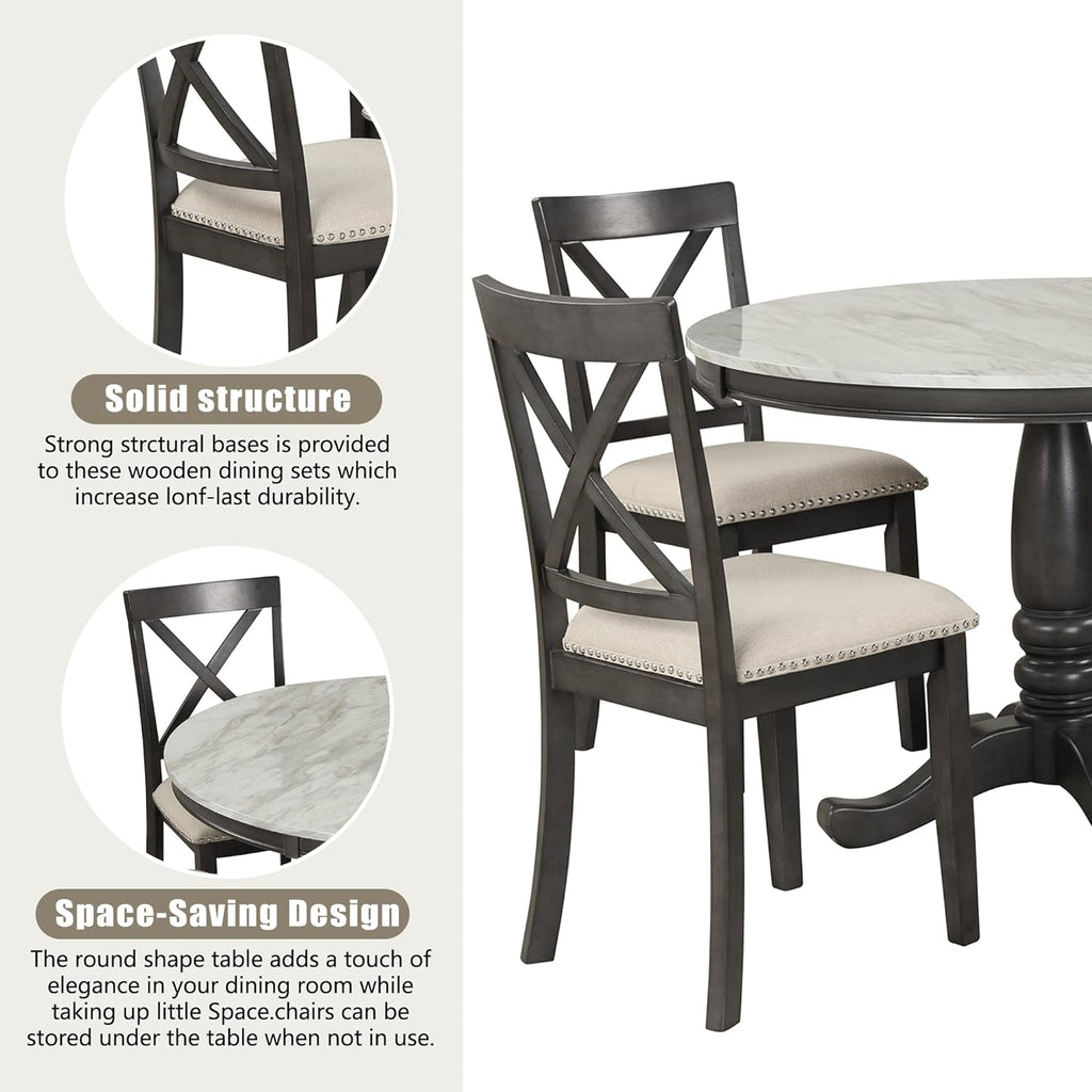 Harper & Bright Designs 5-Piece [Round] [Dining] [Table] and Chair Set, with Cushion Chairs for Family [Dining] Area, Wood