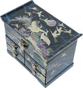 February Mountain Mother of Pearl Wooden Jewelry Organizer Box – Jewelry Storage Box for Women, Features Spacious Drawers, Ideal for Rings, Bracelets, Watches, Chains, Accessories (Crane_Blue)