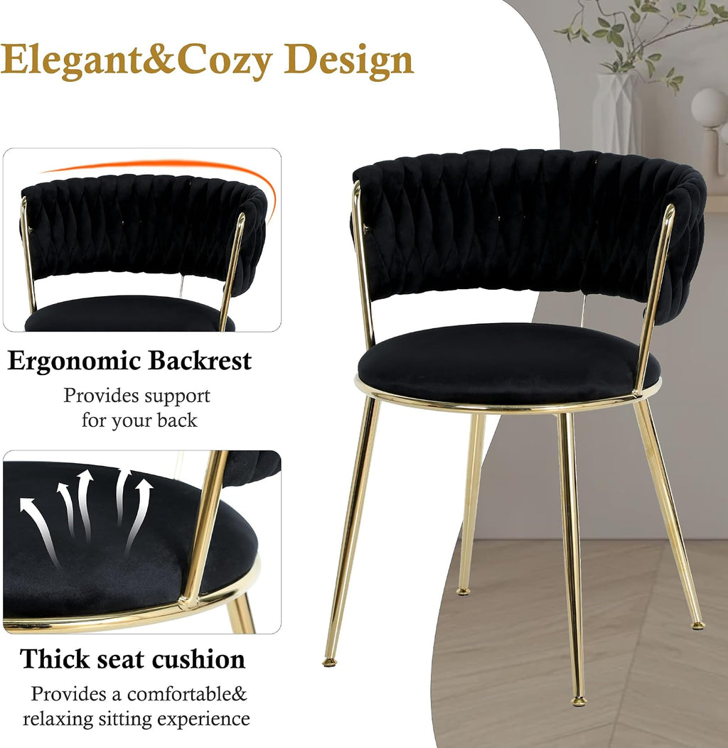 Round Glass Dining Table Set for 2, 36'' Small Circle Glass Kitchen Table with 2 Luxury Black Gold Velvet Dining Chairs, 3-Piece Dining Room Table Set for Small Place(Gold Base)