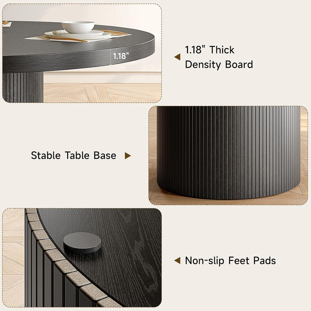 47 inch Round Dining Table for 4, Circle Kitchen Table with Wood Strip Base, Modern Farmhouse Dinner Tables for Kitchen, Living Room (Black)