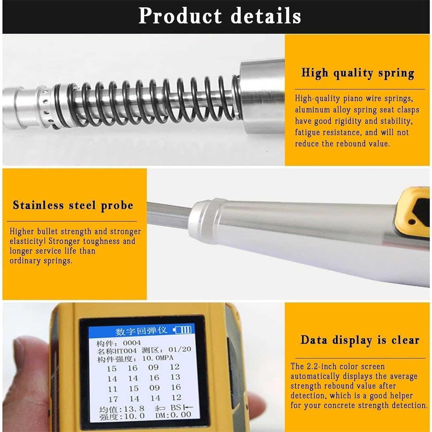 Portable Concrete Rebound Hammer Tester, Automatic Strength Resiliometer with Wireless Printe& Voice Broadcast, for Building Wall and Road Strength Testing Test Scope of 10-60Mpa