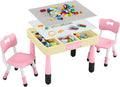 4 in 1 Kids Table and 2 Chairs Set, Toddler Table and Chair Set for Kids Ages 3-10, Activity Tables for Building Blocks/Drawing/Reading/Dining，Gift for Boy & Girl (Pink)