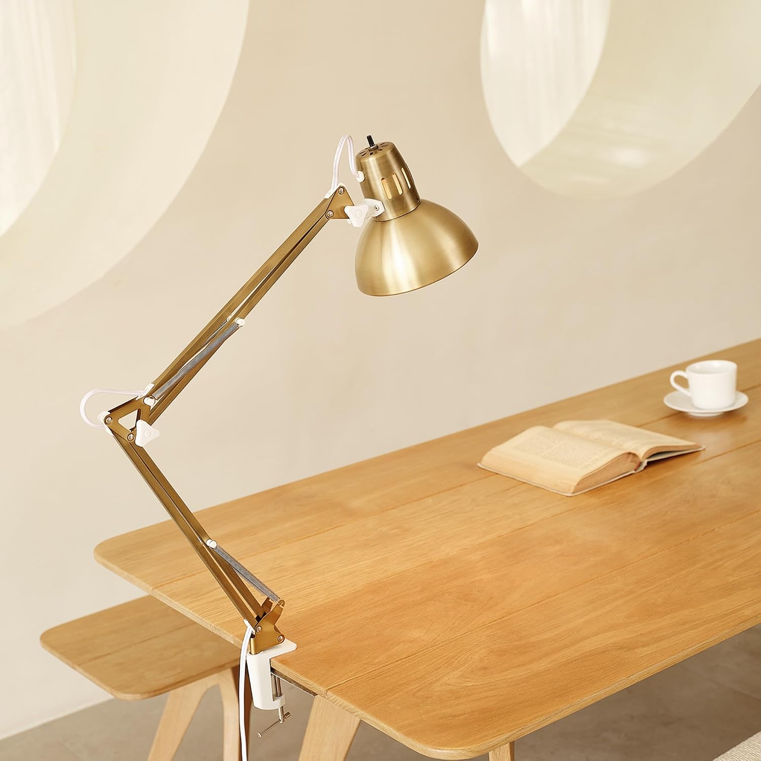 31.5' Multi-Joint Desk Lamp with Metal Clamp, Black, On/Off Rotary Switch on Shade, Partially Adjustable Swing Arm, Home Essentials, Reading Light, Office Décor