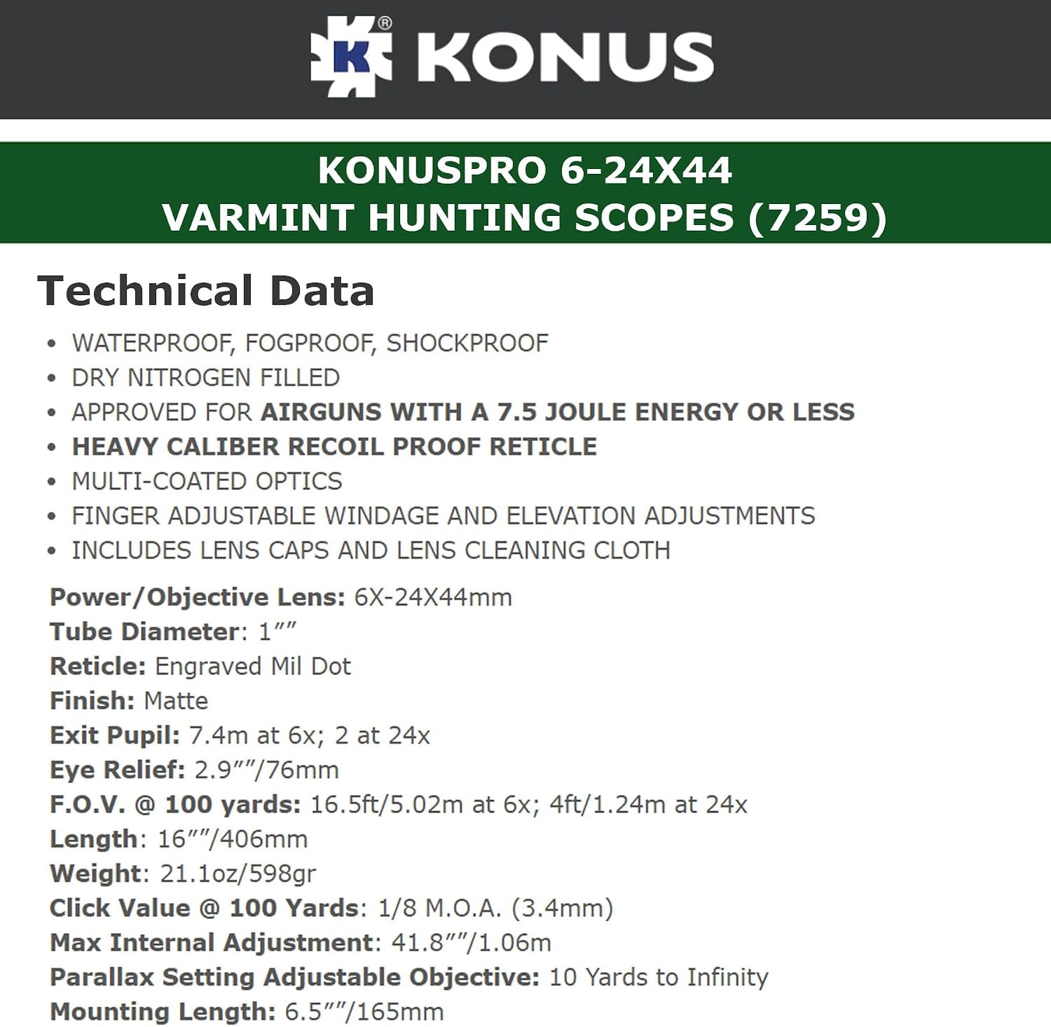 KONUS KonusPro Hunting Riflescope | 1' Tube Diameter, Multi-Coated Optics, Waterproof, Shockproof, Fogproof, Fast Focus Scope