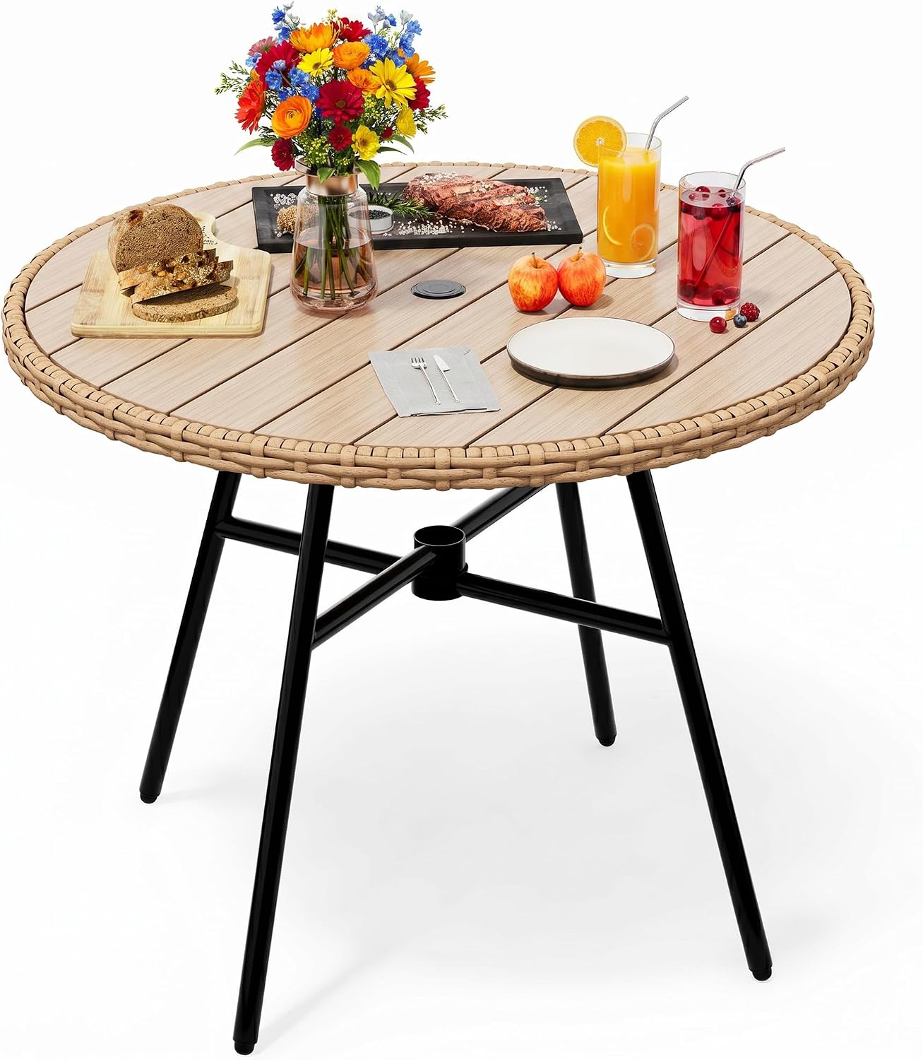YITAHOME 36.6'' Outdoor Patio Dining Table Round for 4 with Adjustable Levelers, Outdoor Tables with 2.2' Umbrella Hole, All-Weather Bistro Table with Metal Frame, Patio Table for Garden Deck