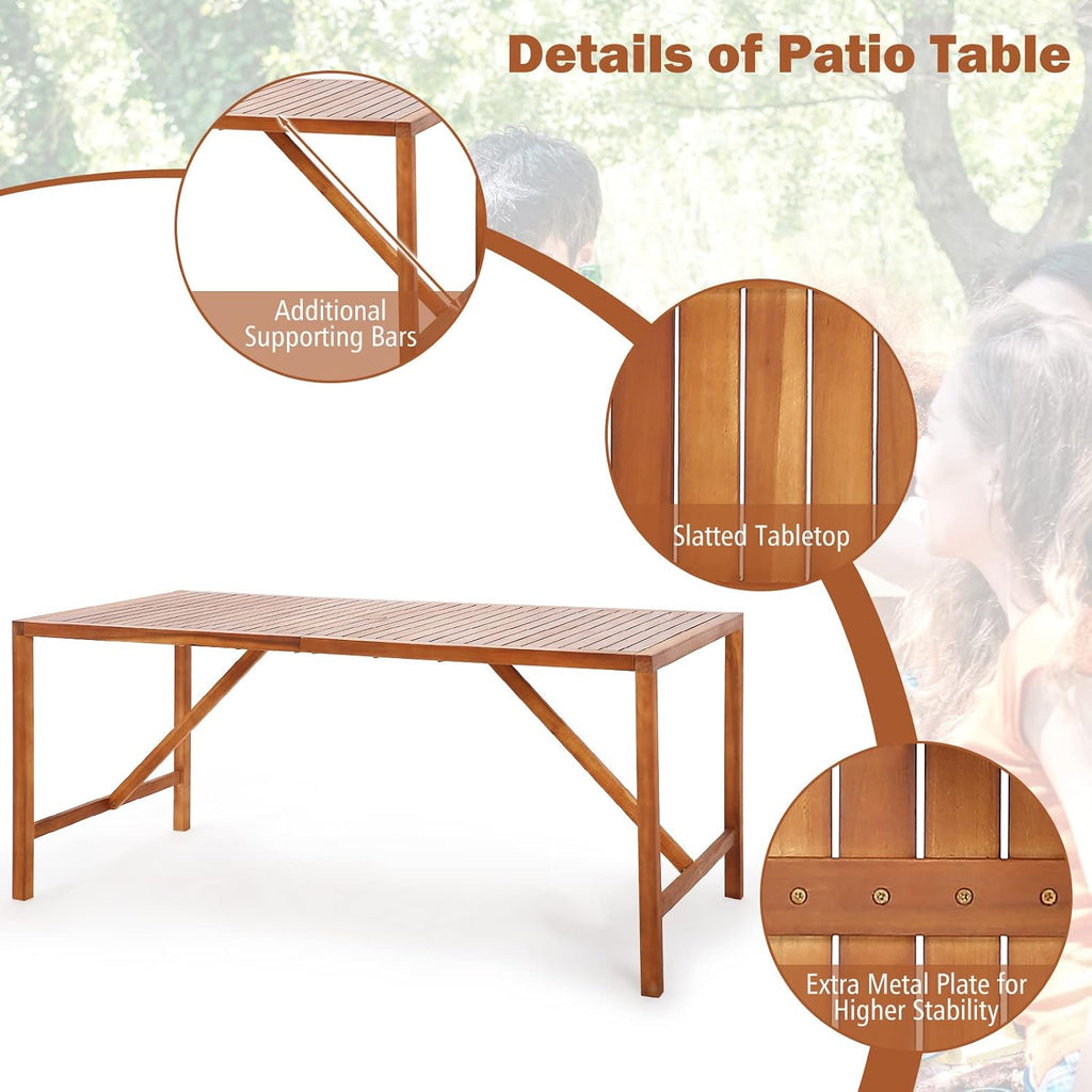 Tangkula 67' Acacia Wood Outdoor Dining Table for 6, Rectangle 6-Person Patio Table with 2' Umbrella Hole & Spacious Slatted Tabletop, Indoor Outdoor Dining Furniture for Deck, Garden, Poolside & Yard