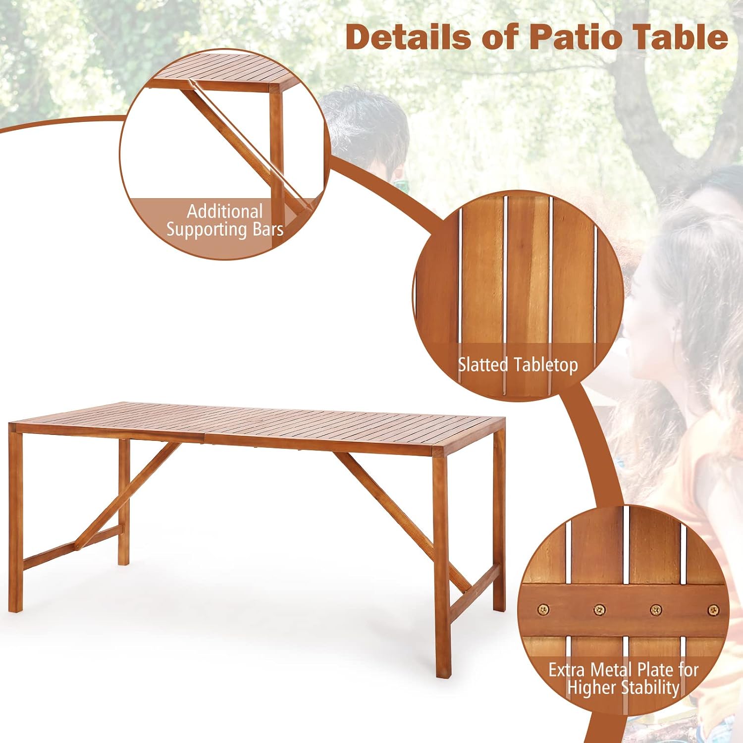 Tangkula 67' Acacia Wood Outdoor Dining Table for 6, Rectangle 6-Person Patio Table with 2' Umbrella Hole & Spacious Slatted Tabletop, Indoor Outdoor Dining Furniture for Deck, Garden, Poolside & Yard
