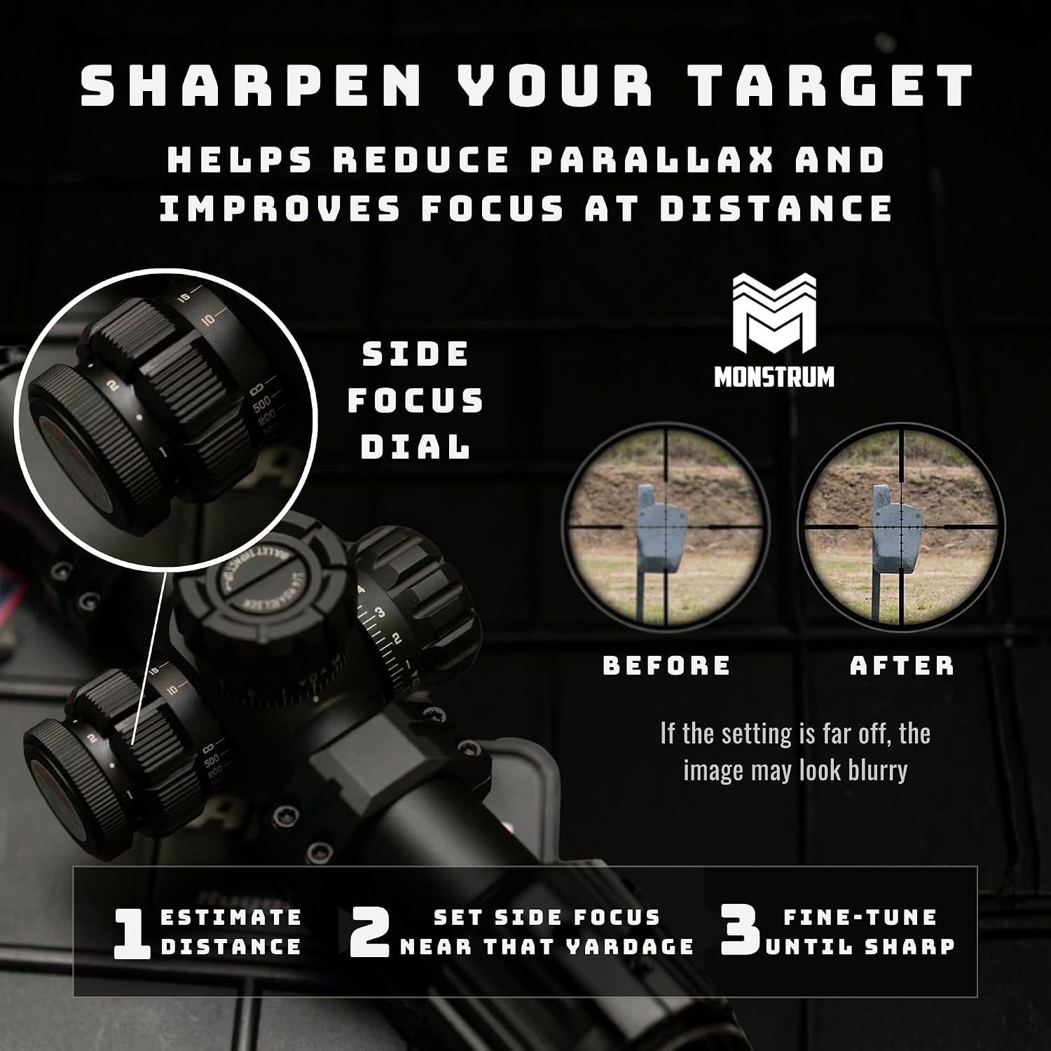Monstrum Beast 6-24x50 FFP Rifle Scope | Featuring ED Glass, Adjustable Objective, Precision Turrets with Zero Stop, Daylight Bright Reticle, and Anti-Cant Scope Rings