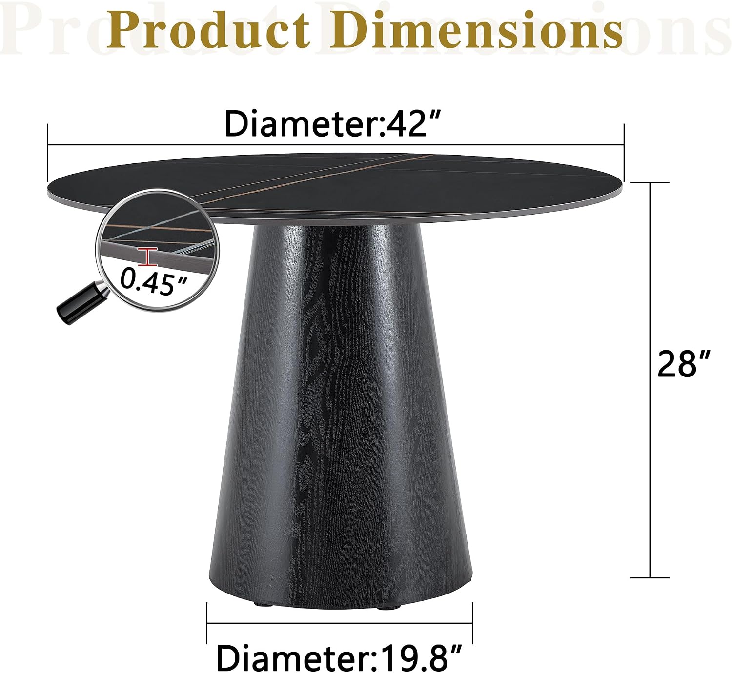 Faux Marble Round Dining Table for 4-6, 42' Modern Round Kitchen Table with Sintered Stone Top and Wood Stable Pedestal for Apartment,Restaurant,Small Space (Black