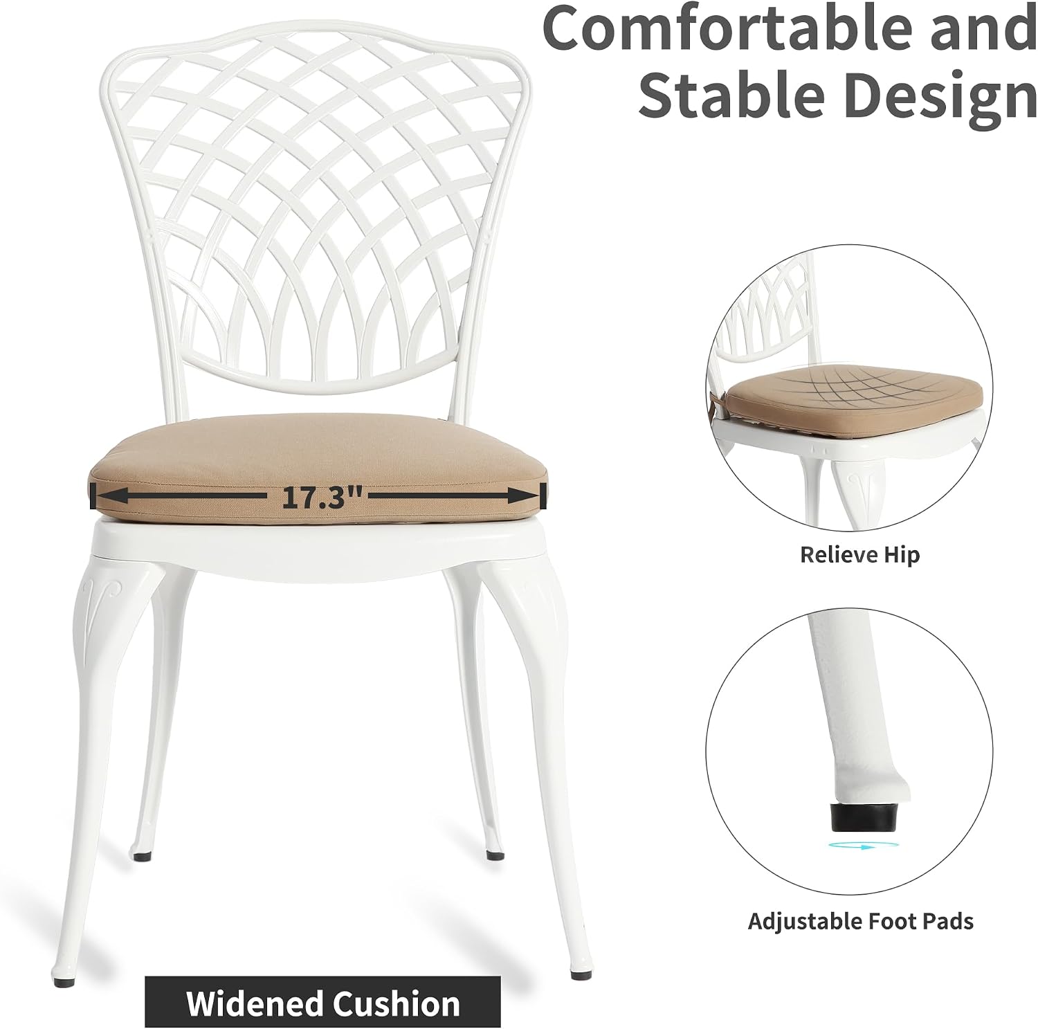HOMEFUN Thickened Heavy-Duty Cast Aluminum Bistro Set of 2 Outdoor 3 Piece Patio Furniture, Ultra Sturdy Rustproof All-Weather for Garden Balcony, White