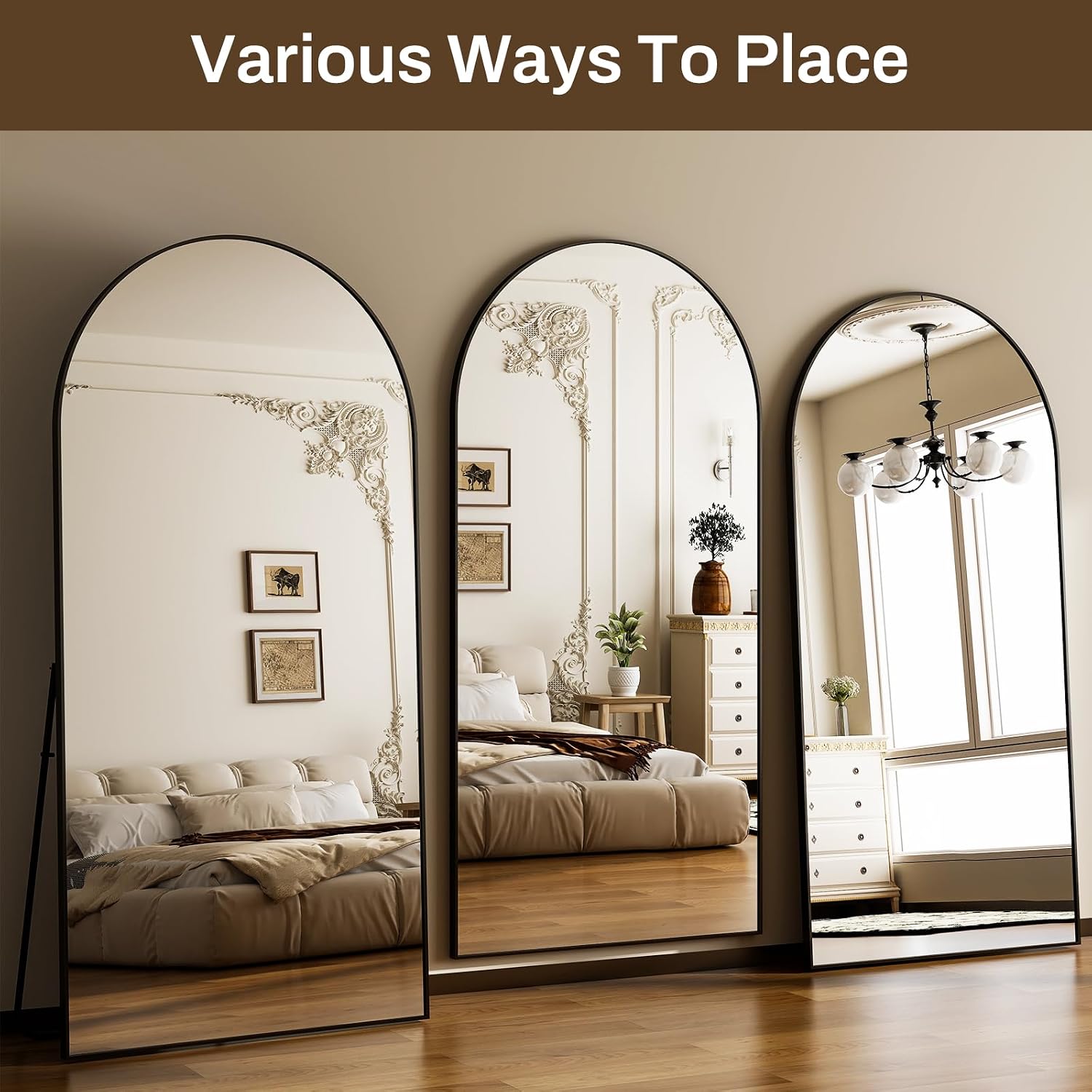 HARRITPURE 76'x34' Arched Full Length Mirror Free Standing Hanging Mounted Mirror Aluminum Frame Modern Simple Home Decor for Living Room Bedroom Cloakroom, Black