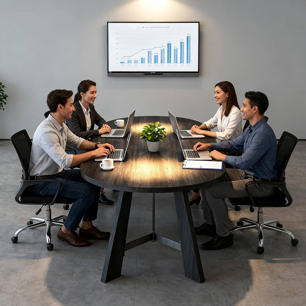 6FT Oval Conference Table, Rustic Black 70.86' W Meeting Table Fit 6-8 People, Modern Seminar Table Boardroom Desk for Office Meeting Conference Room