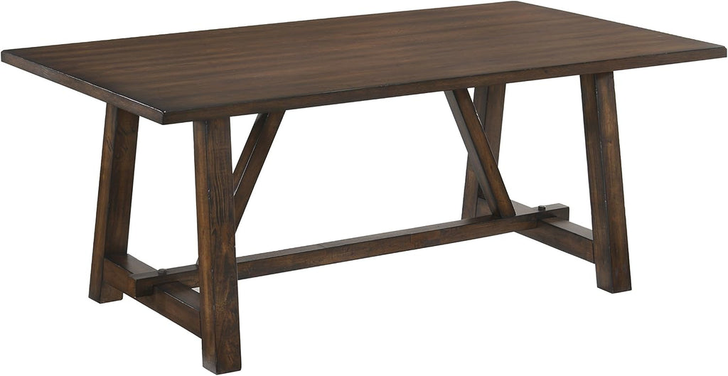 72'' Wood Rectangular Dining Table Kitchen Dinner Table, Retro Modern Mid-Century Style, Dark Oak