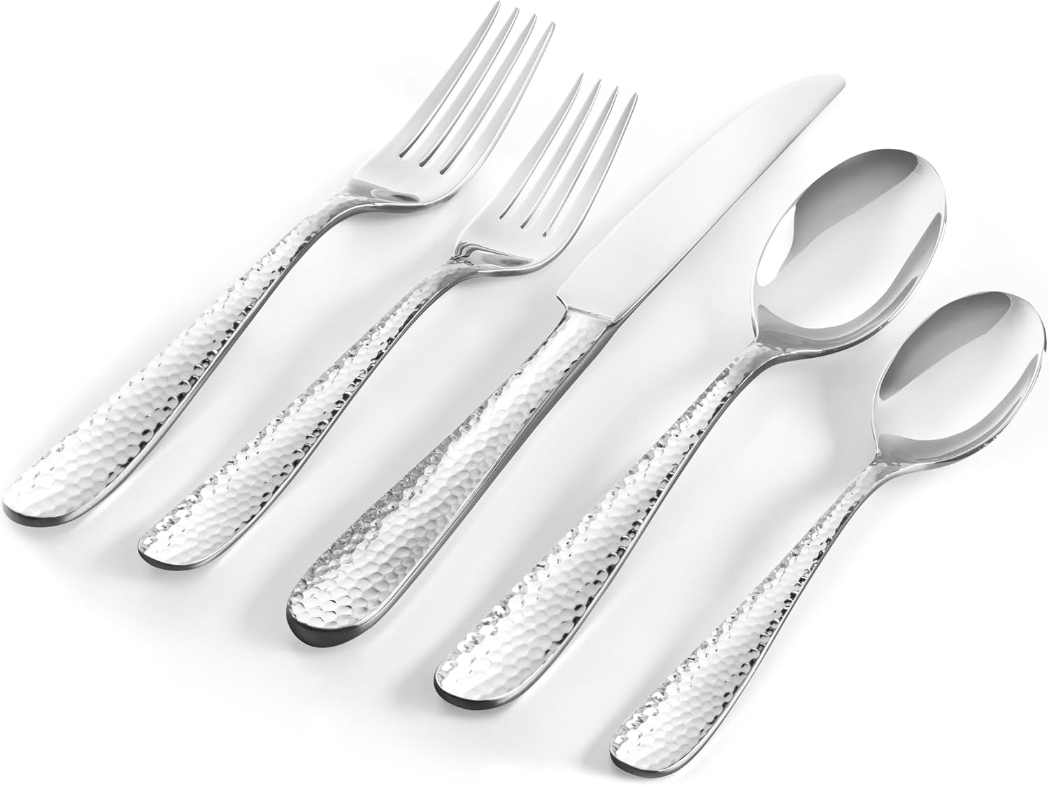 Hudson Essentials Premium 60 Piece Hammered Silverware Set, 18/10 Stainless Steel, Fine Flatware Service for 12 - Dishwasher Safe Bergamo Cutlery