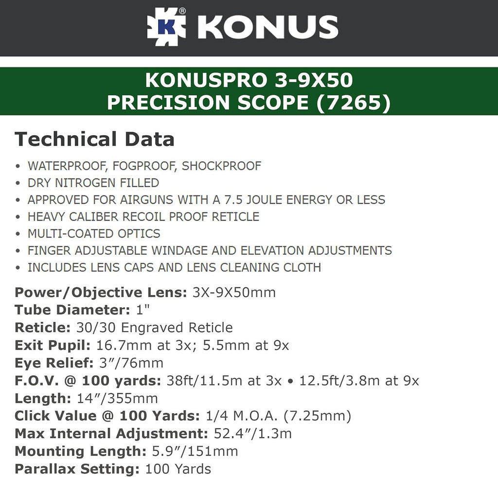 KONUS KonusPro Hunting Riflescope | 1' Tube Diameter, Multi-Coated Optics, Waterproof, Shockproof, Fogproof, Fast Focus Scope