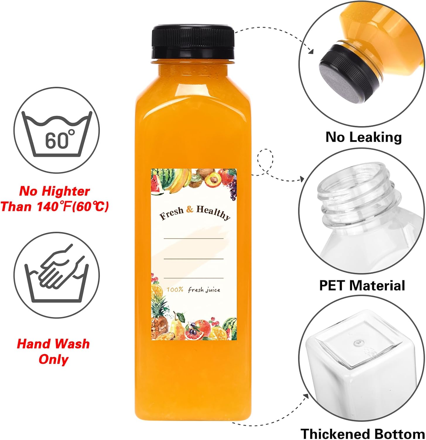 Moretoes 160pcs 16oz Plastic Juice Bottles with Caps, Clear Empty Reusable Bottles with Brush Funnel and Labels for Smoothies and Other Beverages
