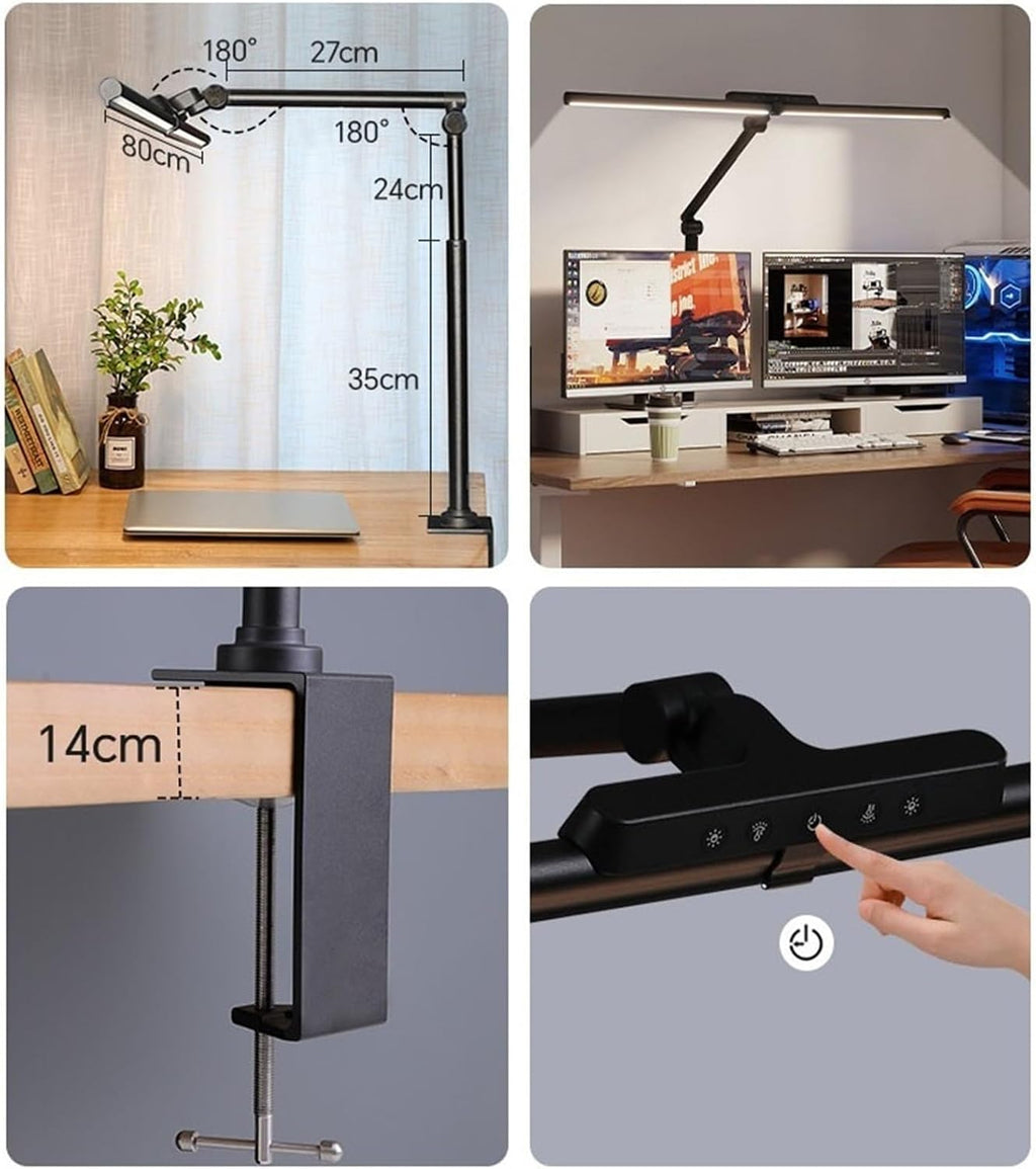 Eye protection desk lamp for office study LED Desk Lamp with Clamp, Double Head Eye Protection Desk Lamp with Auto Shut-Off Timer, 5 Color Modes & Stepless Dimming, for Reading Study Workbench Office
